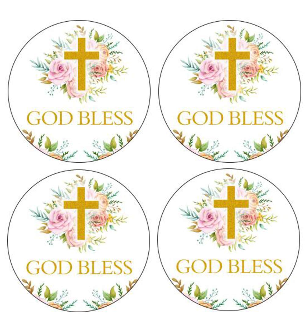 2'' Round 50 Pack Cross Stickers Candy Sticker Labels For Religious Party, Baptism, Confirmation, Christening, First Communion,