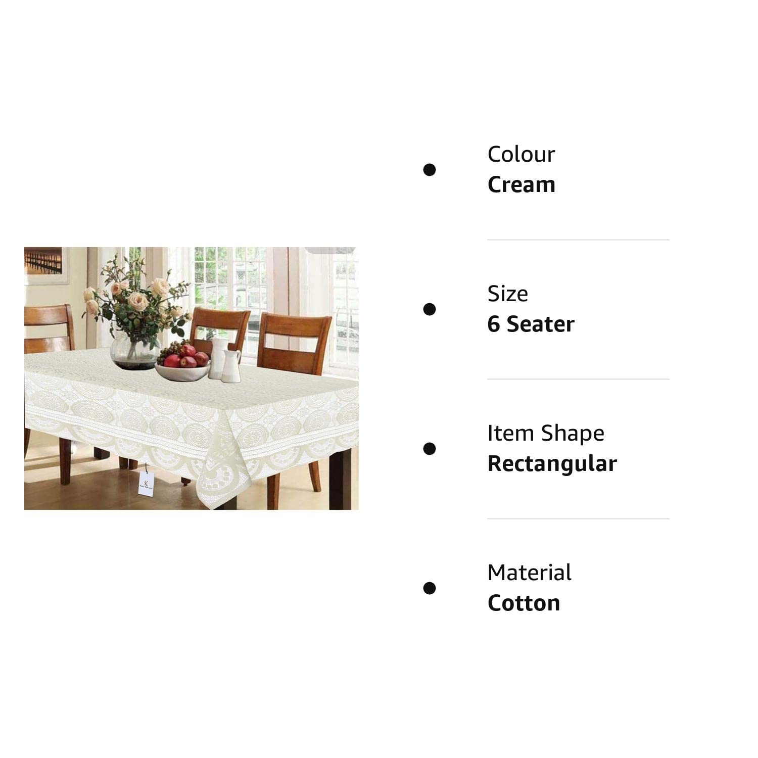 Kuber Industries Dining Table Cover Cream Cloth Net For 6 Seater 6090 Inches (Self Design)