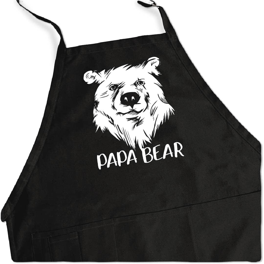 Papa Bear - Bbq Grill Apron - Funny Apron For Dad Or Grandpa - 1 Size Fits All Chef Apron High Quality Poly/Cotton 4 Utility Poc