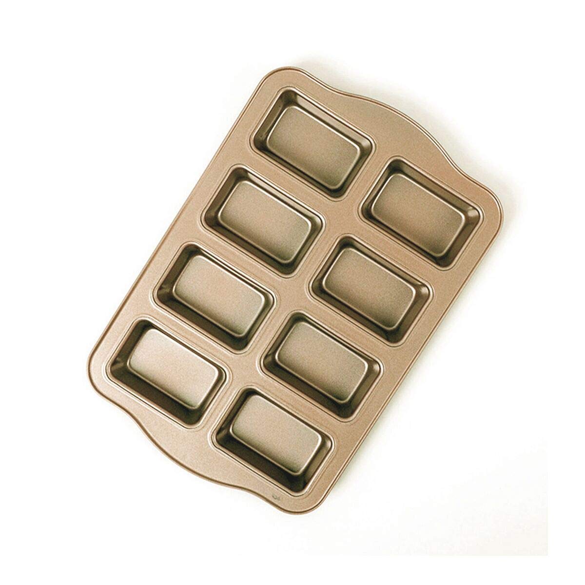 Kilimazart Non-Stick Mini Loaf Pan Cake Bread Baking Tray Carbon Steel Bakeware 8-Cavity (Golden)