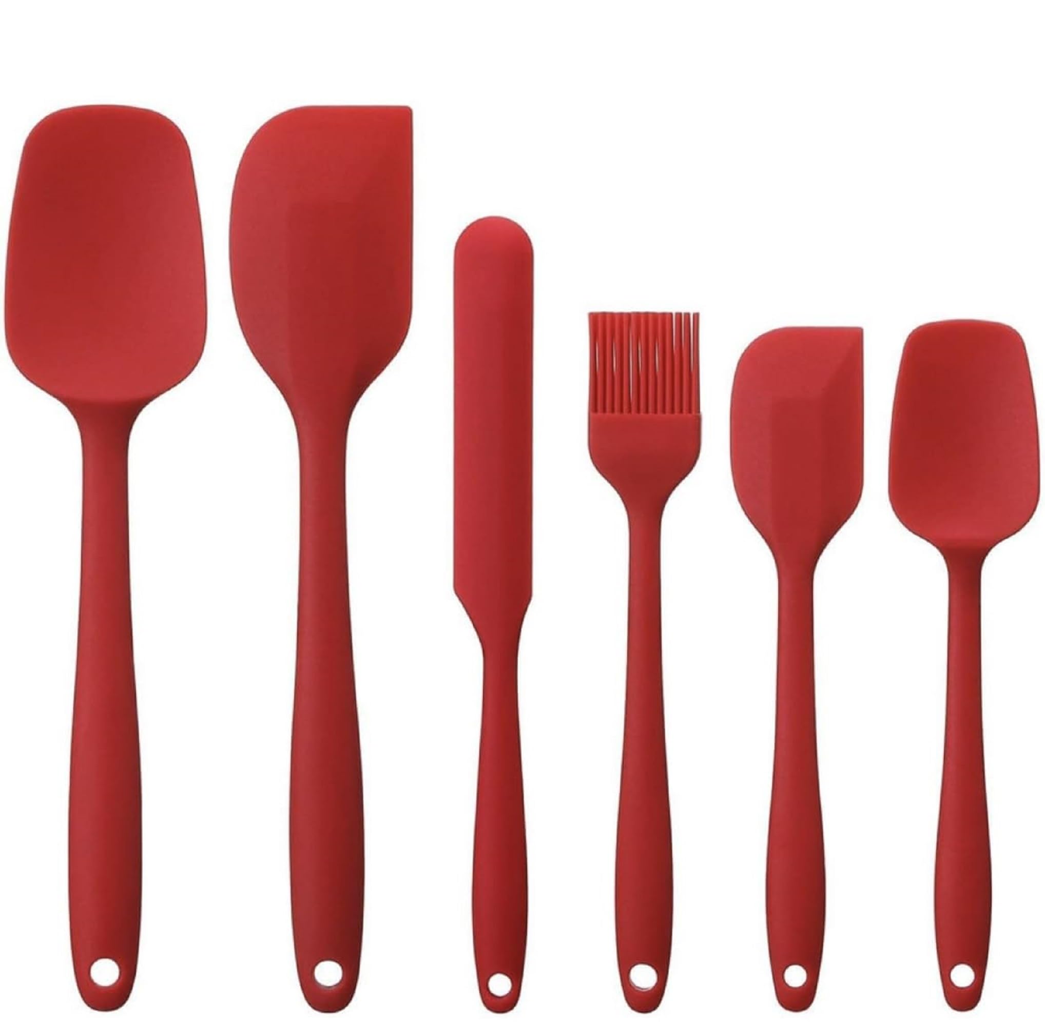 Silicone Spatula Set 6 Pieces With Basting Brush  Kitchen Mixing And Scraping Tools (Red)