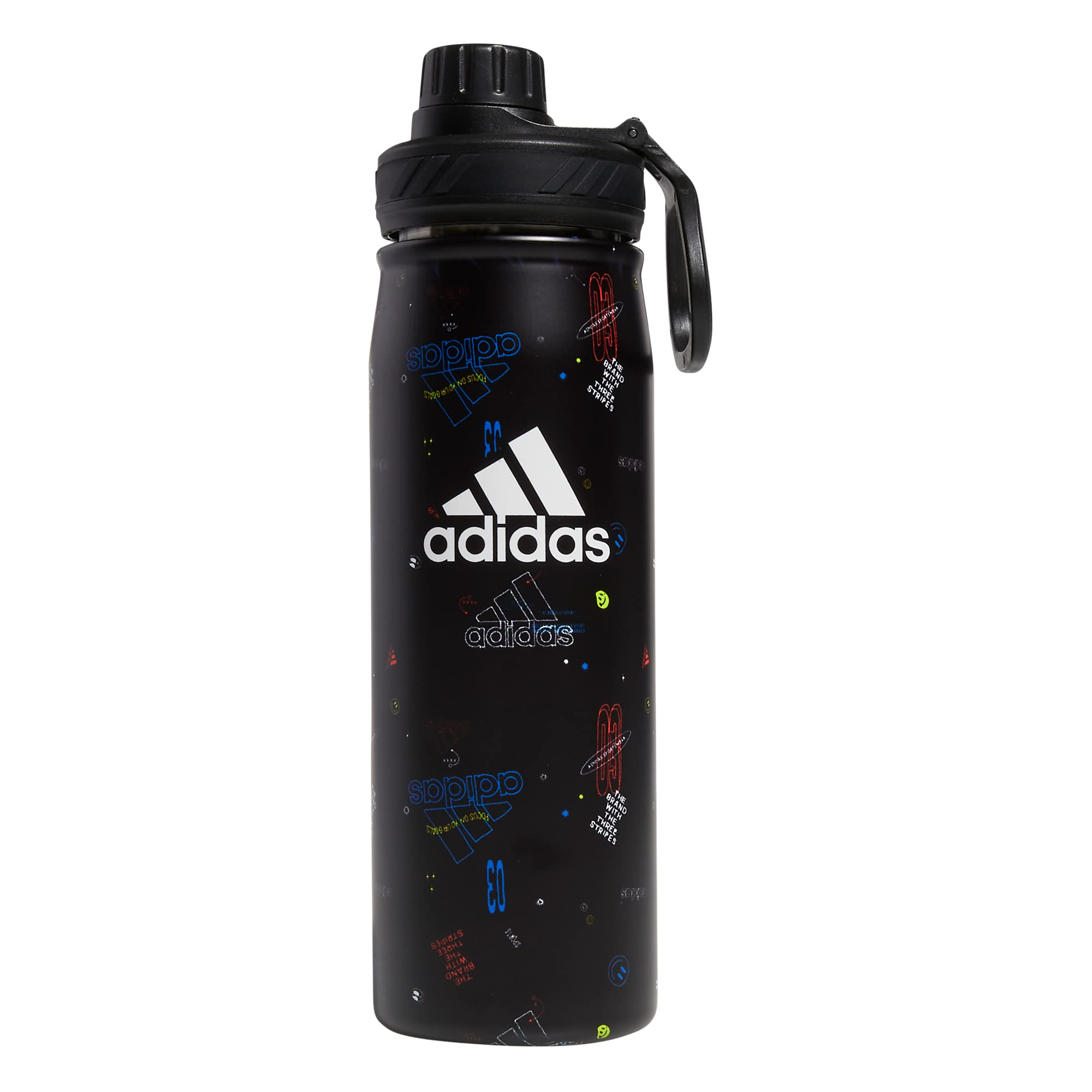 Adidas 600 Ml (20 Oz) Metal Water Bottle, Hot/Cold Double-Walled Insulated 18/8 Stainless Steel, Icon Brand Love Black/Black/Whi