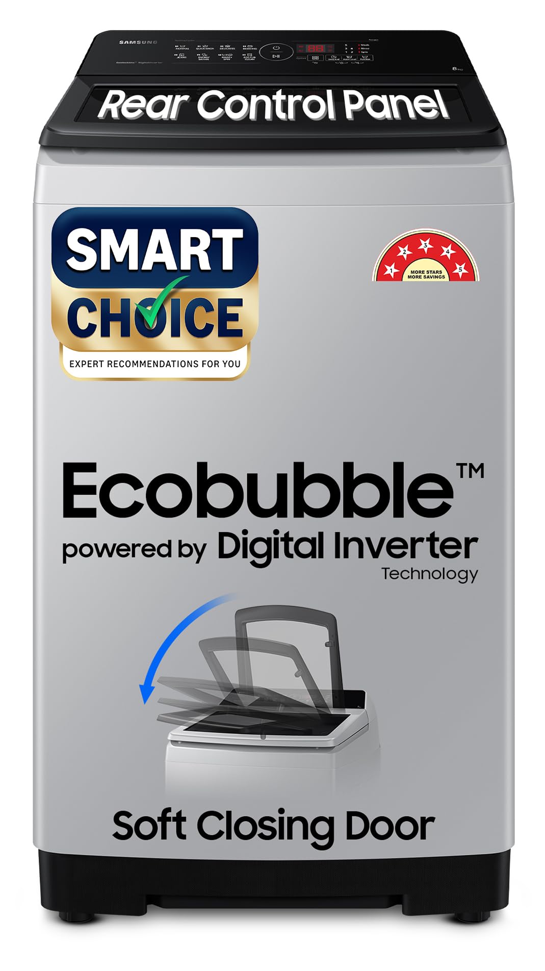 Samsung Smart Choice 8 Kg, 5 Star, Eco Bubble Tech, Digital Inverter Motor, Soft Closing Door, FullyAutomatic Top Load Washing 