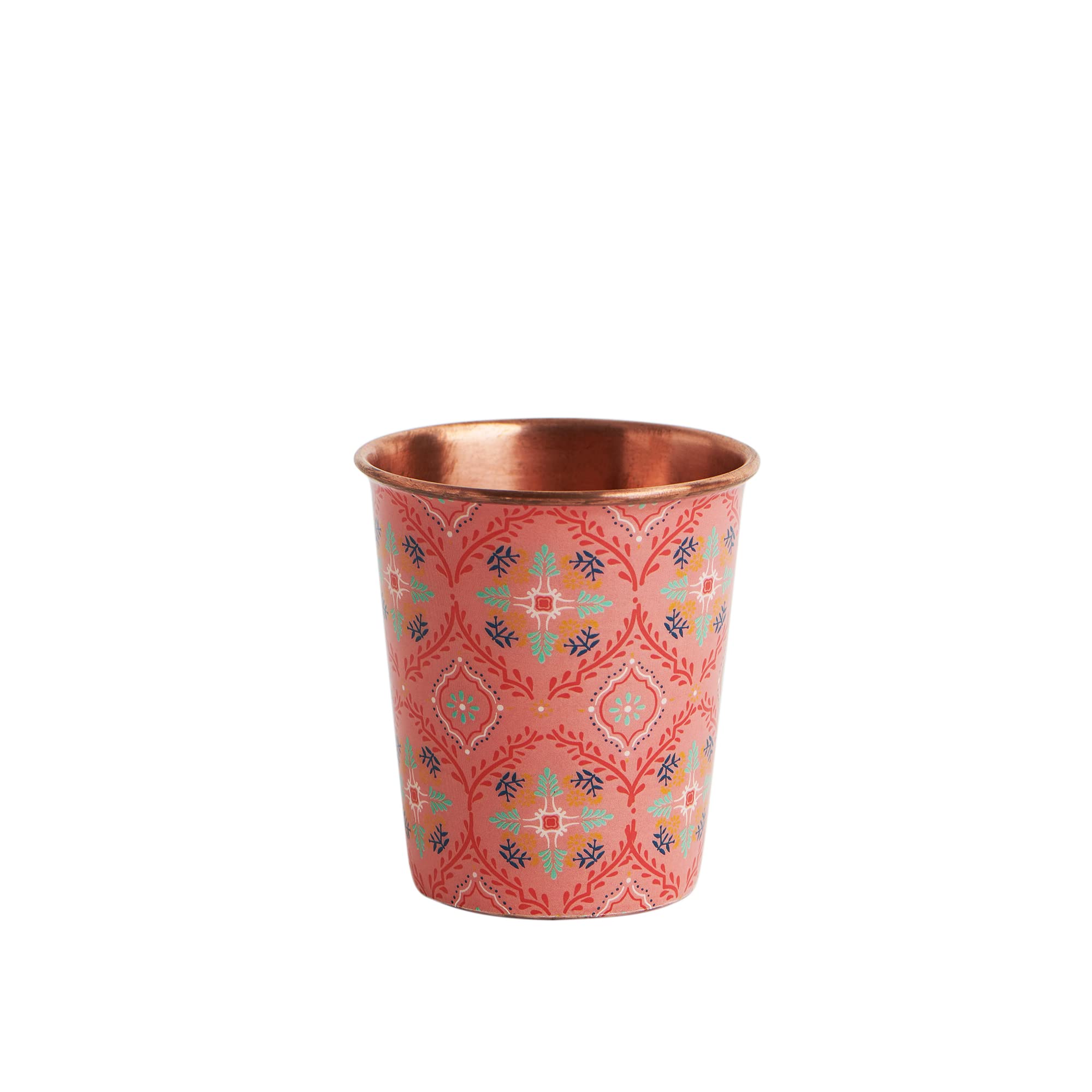 Chumbak Moroccan Tile Copper Tumbler  Small, 300ml Capacity, HandPainted Traditional Design, Pure Copper Drinkware, Corrosion