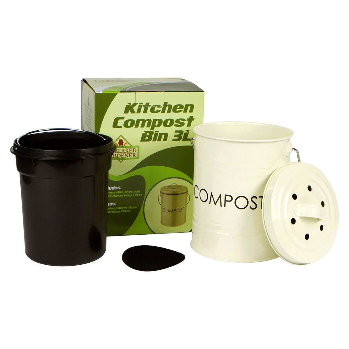 The Relaxed Gardener Kitchen Compost Bin (0.8 Gallon) - Rust Proof And Leak Proof Countertop Compost Bucket With Lid, No Smells