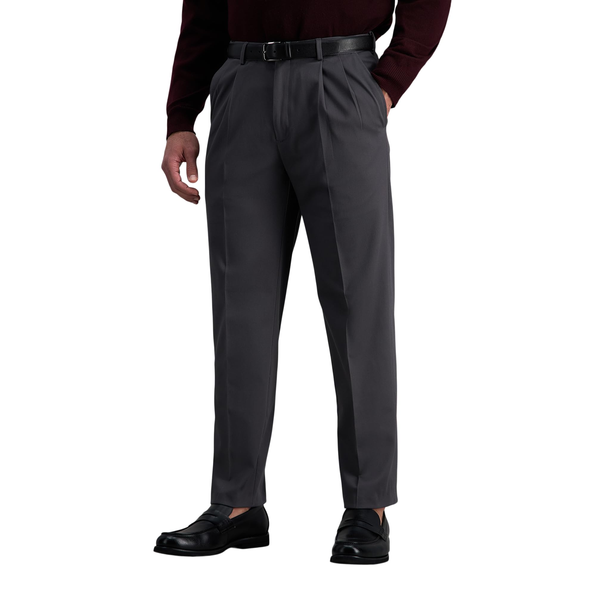 Haggar Mens Premium No Iron Khaki Classic Fit Pleat Front Regular And Big  Tall Sizes, Dark Grey, 34W X 32L