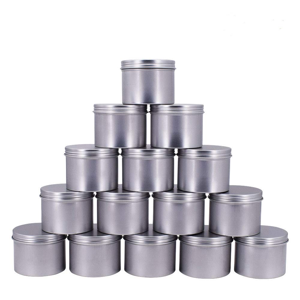 Healthcom 15 Packs 5 Oz 150Ml Empty Silver Round Aluminum Tin Cans Screw Top Aroma Hair Wax Cosmetic Container Cream Box Makeup
