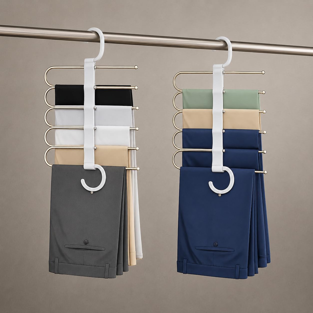 5In1 Stainless Steel Pants Hanger, Space Saving Closet Organiser For Jeans, Saree, Trousers (2)