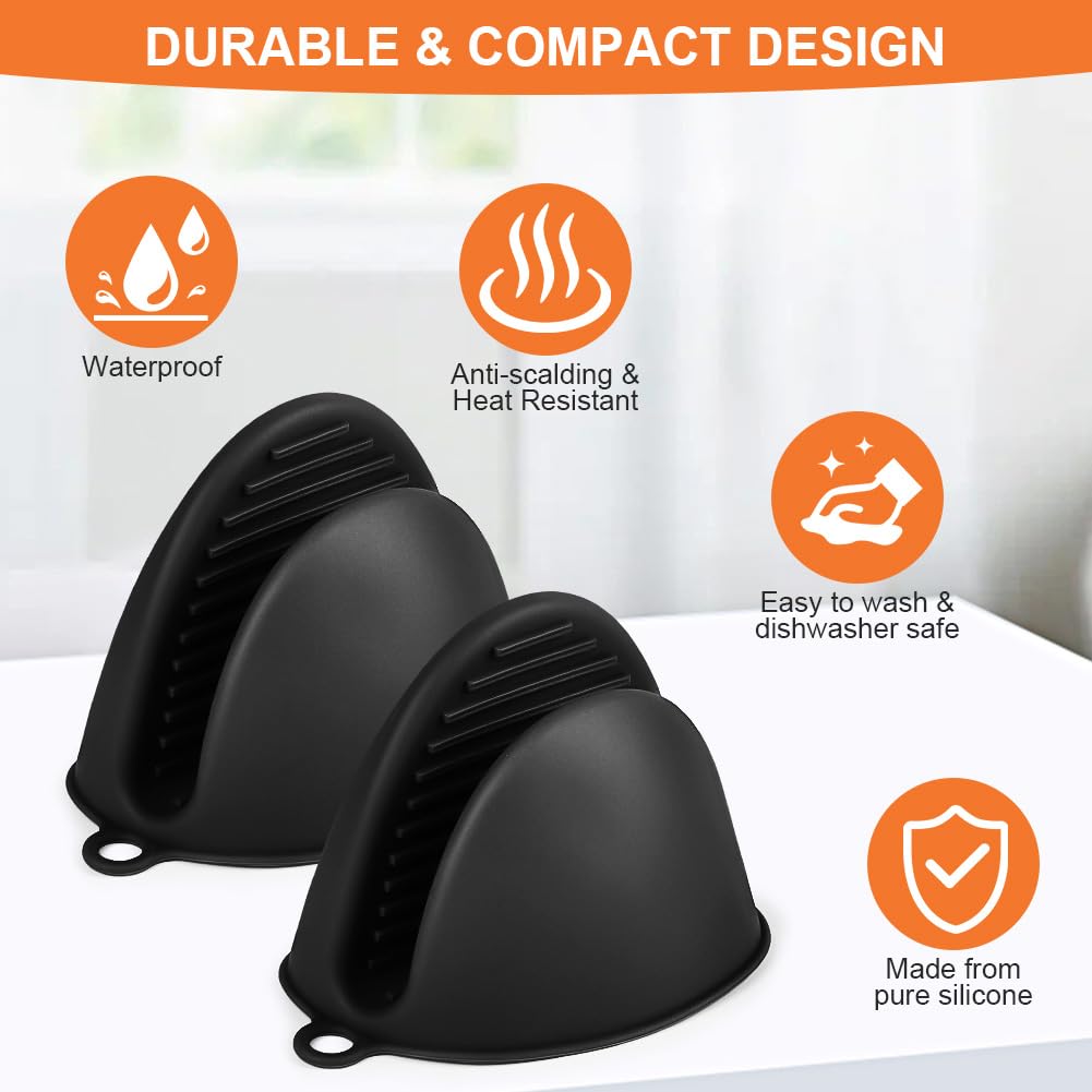 Auauy Mini Oven Mitts, 2 Count Small Oven Mitt 220?/428F Heat Resistant With Non-Slip Surface And Hanging Loop Mits, Kitchen Mit