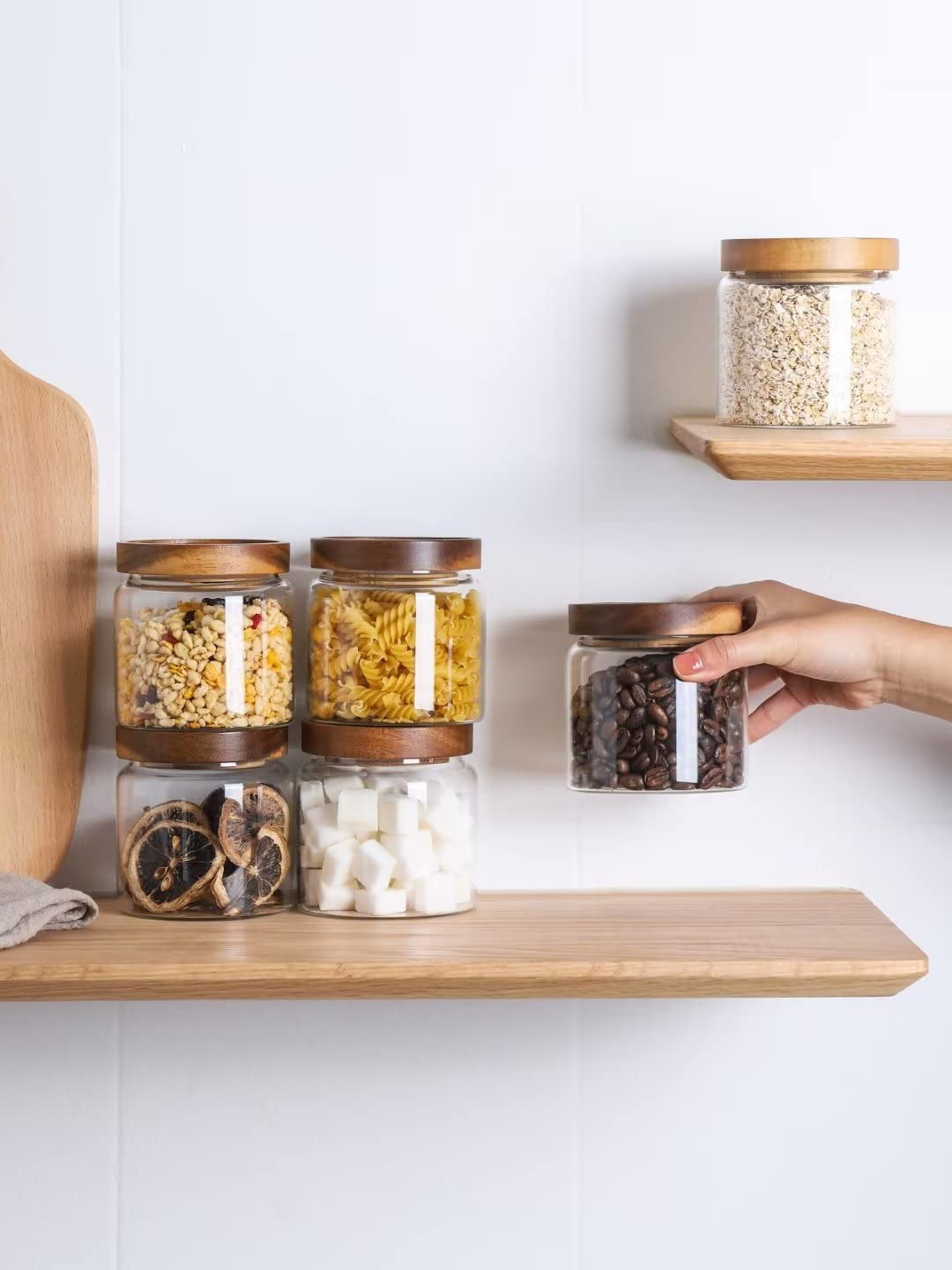 Kanwone Glass Storage Jars Set Of 6, 17 Ounce Airtight Food Storage Containers With Bamboo Lids, Clear Glass Canisters For Pantr