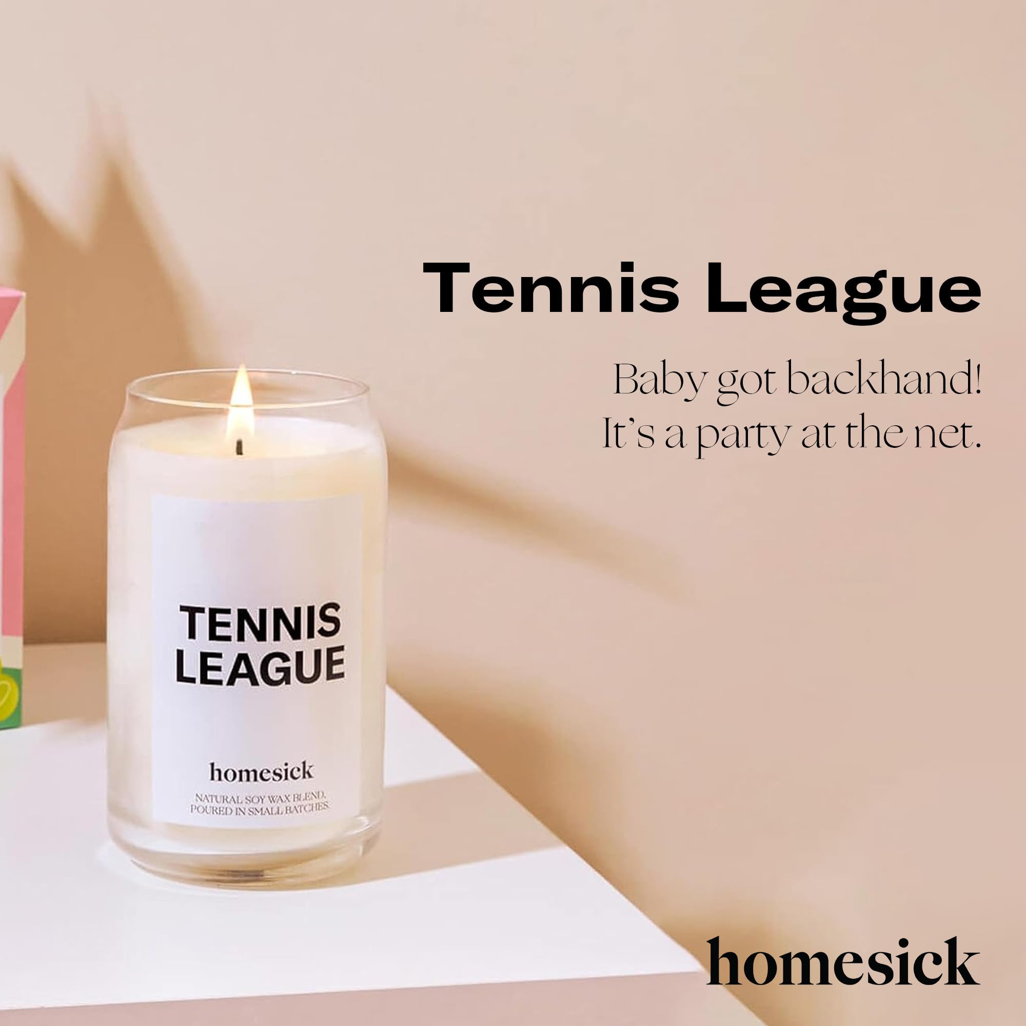 Homesick Premium Scented Candle, Tennis League - Scents of Lime Blossom, Orange Flower, Salted Musk, 13.75 oz, 60-80 Hour Burn,