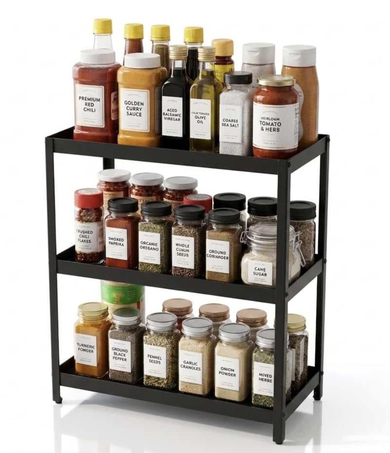 Geo Fashion 3 Tier Spice Rack Organizer For Kitchen Counter, Metal Countertop Storage Shelf, MultiPurpose Pantry Organizer For 