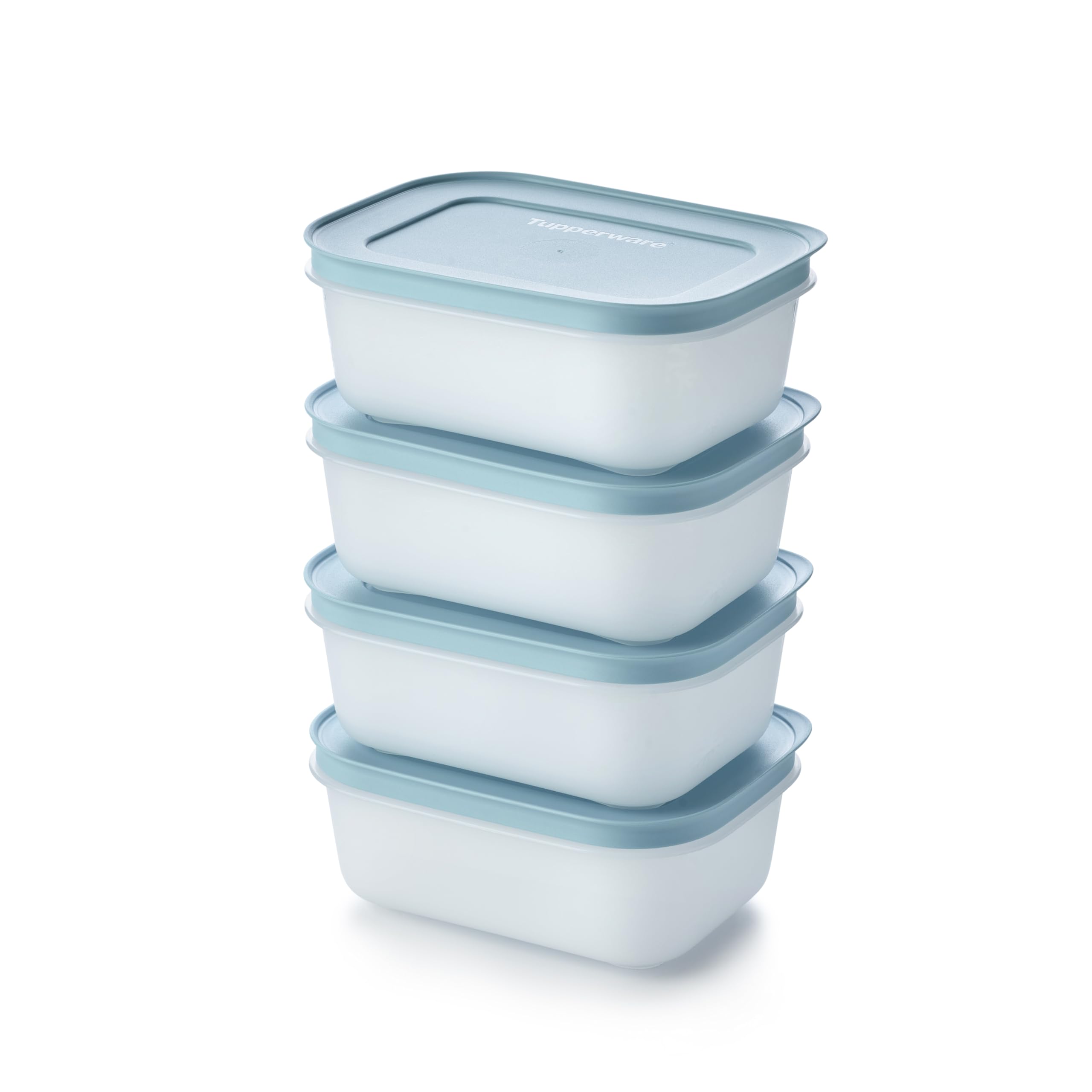 Tupperware Plastic Essentials Freezer Mates Shallow 4 Piece Container Set  450Ml  Food Storage  Easy To Stack & Organise  Du