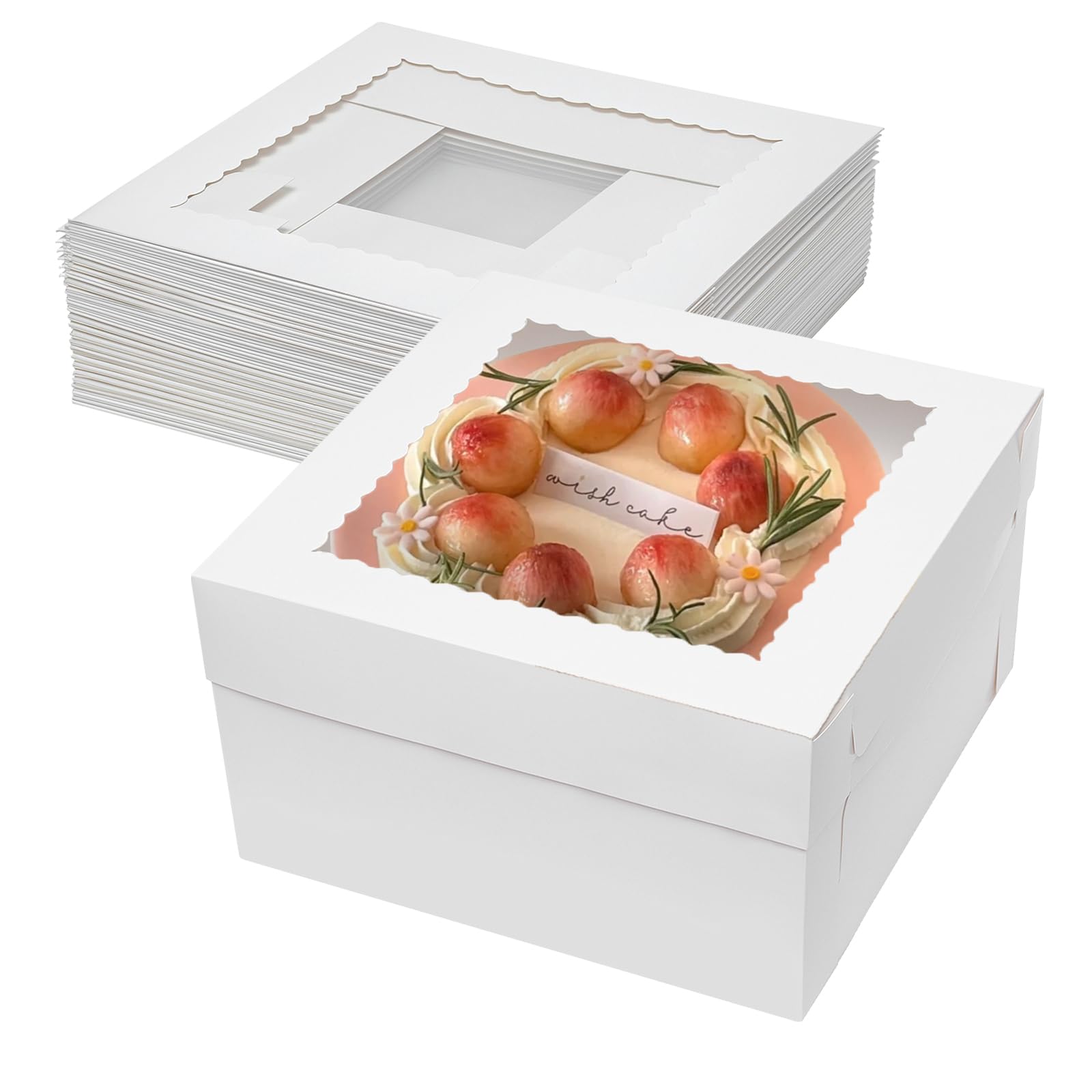 Mcfleet 12x12x6 Inch Cake Boxes 10pcs Bakery Boxes for Tier Cakes with Window 12 Inch White Large Tall Cardboard Bakery Take Out