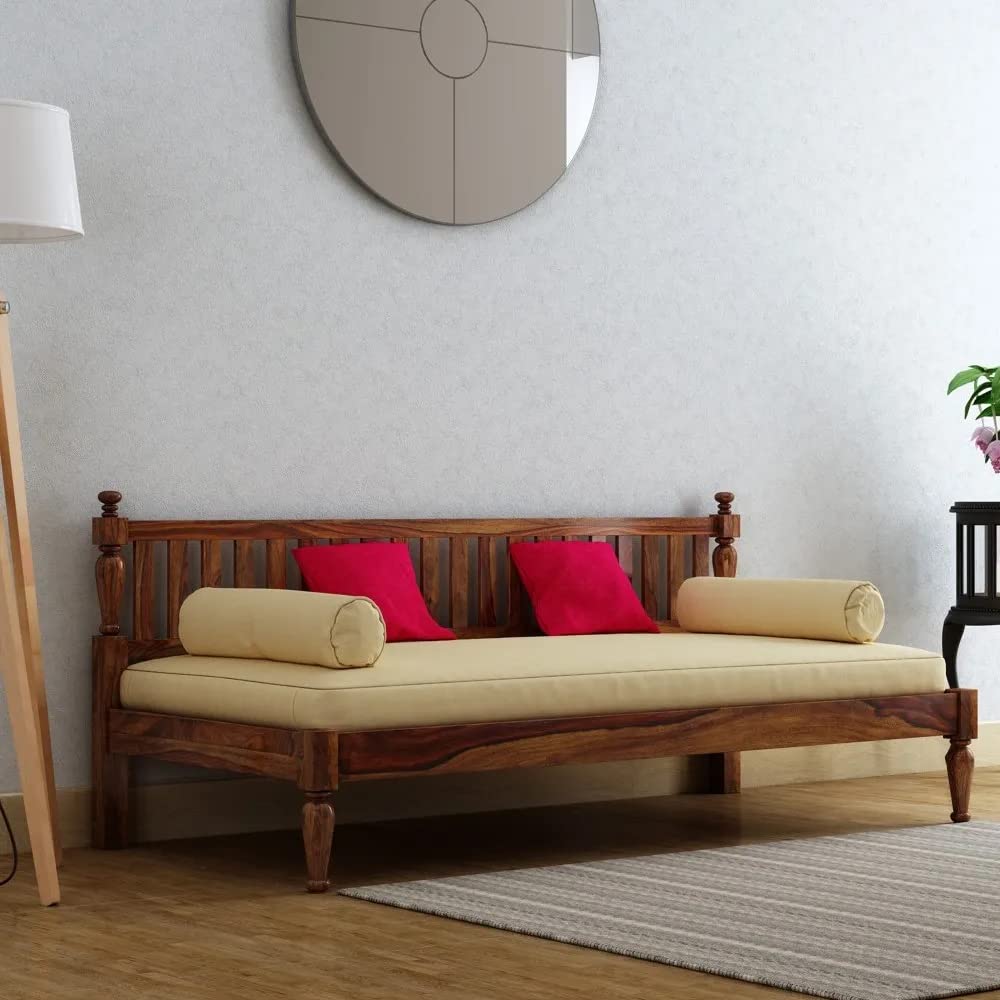 Strata Furniture Solid Sheesham Wood Diwan Bed For Home And Living Room Wooden Deewan Bed (Light Walnut), 2 Seater