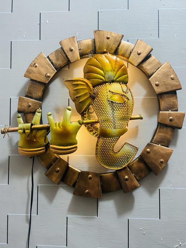 The Handicraft Store Murli Ganesha Round Framed | Wall Decorative item for Living Room,Kids Room, Hall,Office