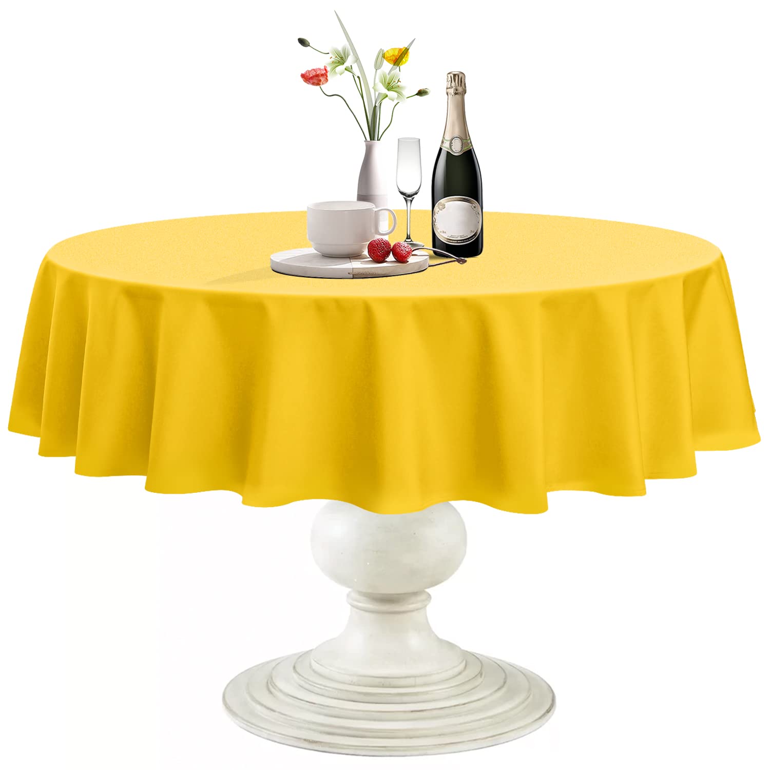 Softalker Round Tablecloth Waterproof  Stain Resistant Table Cloth Wrinkle Free 210Gsm Fabric Washable Polyester Table Cover For