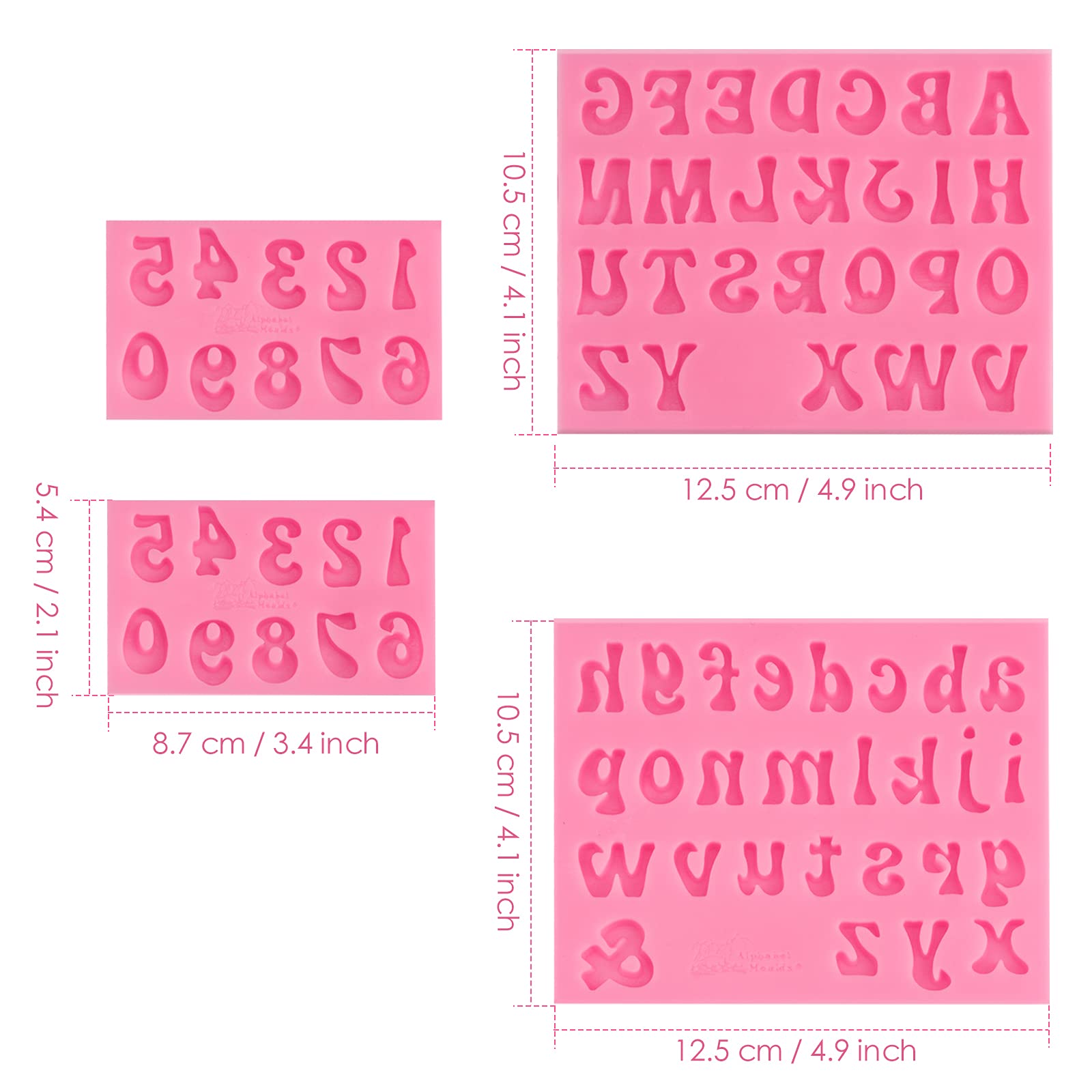 Joersh 4 Pieces Silicone Letter Molds, Lowercase Uppercase Alphabet Letters And 0-9 Numbers Fondant Chocolate Molds For Cake/Cup