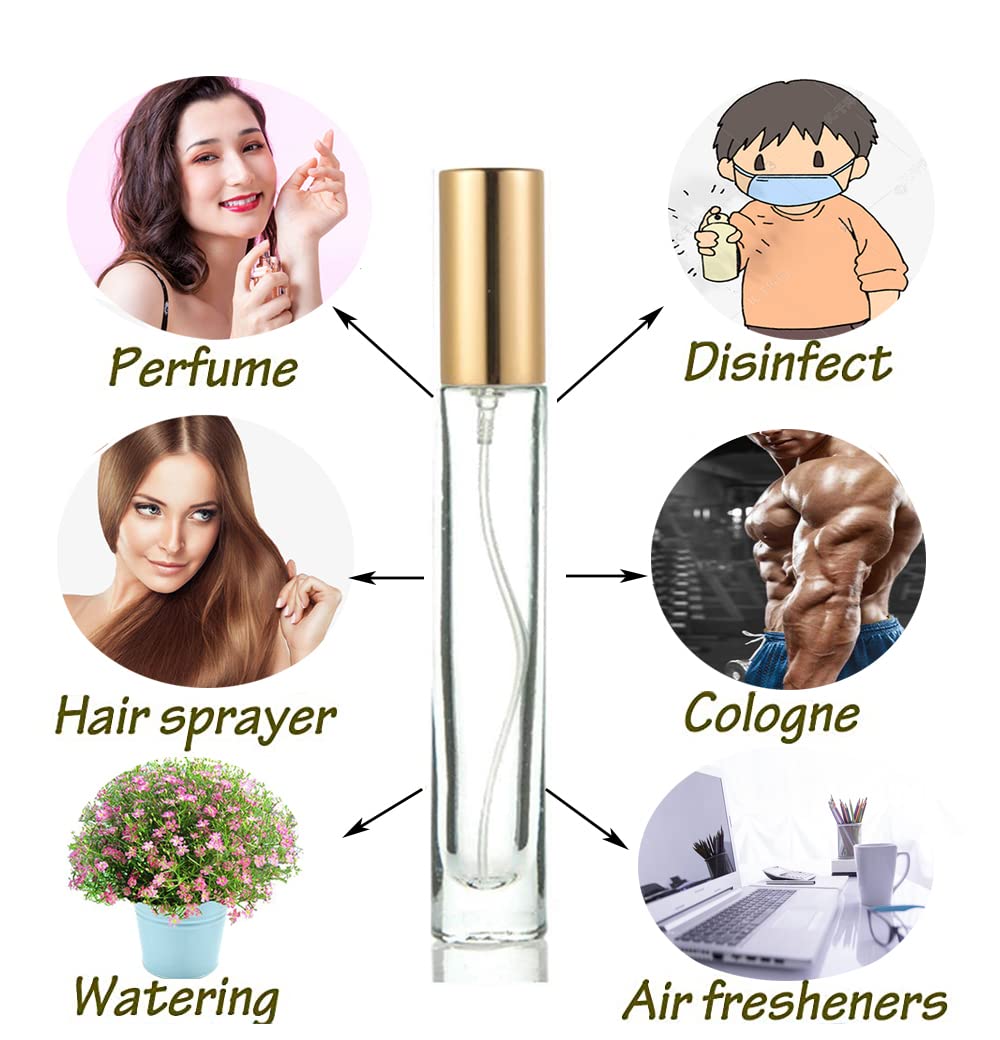 Elfenstall - Thick Glass 5Pcs 10Ml 1/3Oz Gold Spray Bottle Refill Perfume Hydrating Fragrance Fine Mist Atomizer Cosmetic Contai