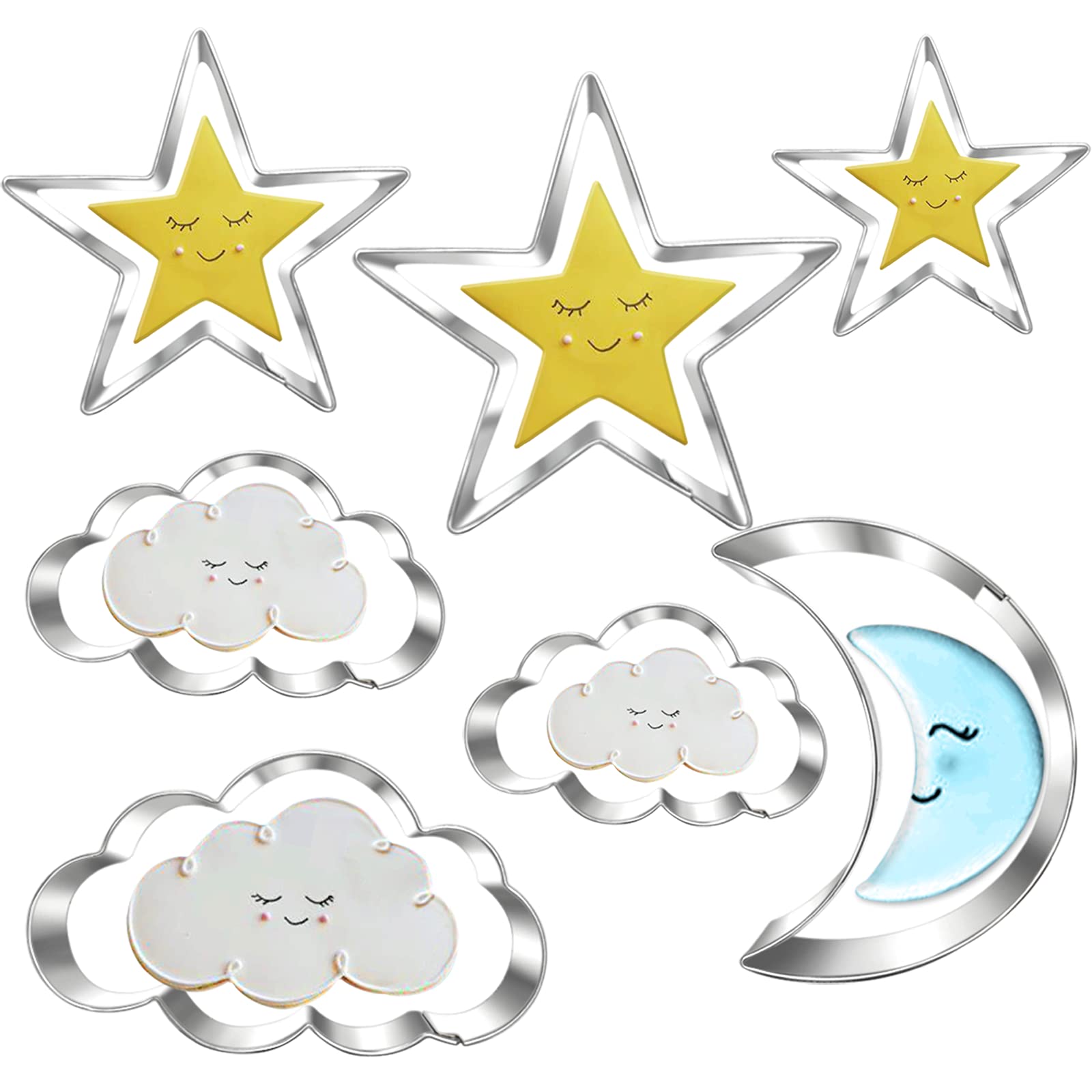 Lubtosmn Twinkle Twinkle Little Star Cookie Cutter Set-7 Piece-From 3.5'' To 1.6''-Cloud, Star, Moon Cookie Cutters For Baby Sho