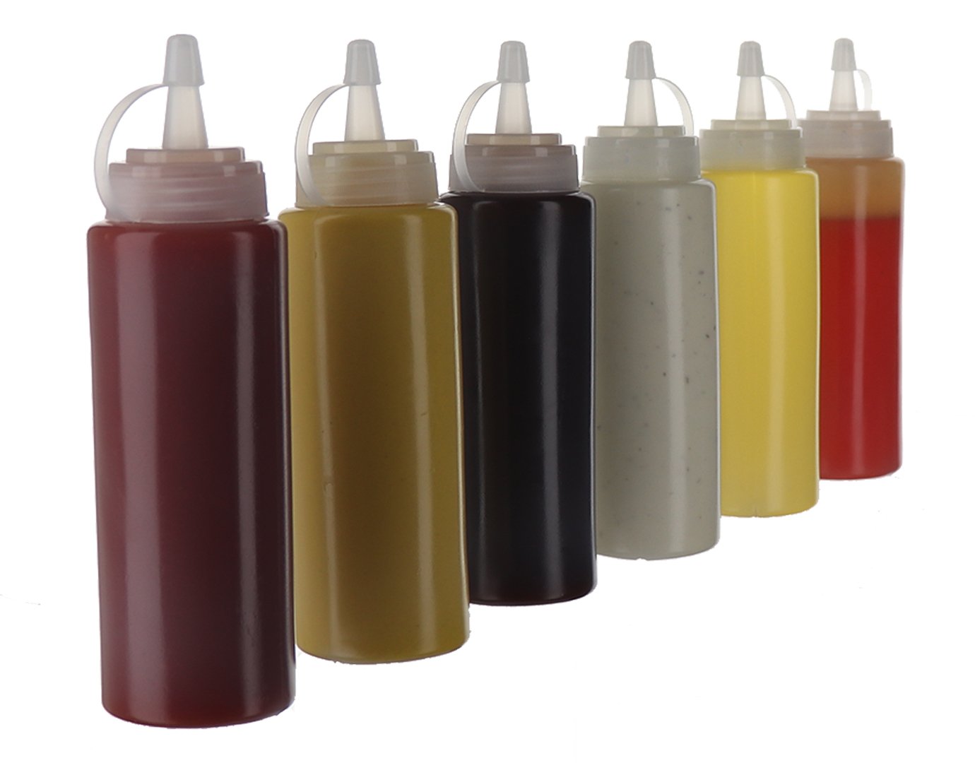 Oaklyn (6pk 8 oz Plastic Squirt condiment Squeeze Bottles with Twist On cap Lids - Top Mayo Hot Sauces Olive Oil Ketchup Mustard Dispensers - Bulk clear BPA Free BBQ condiment Set