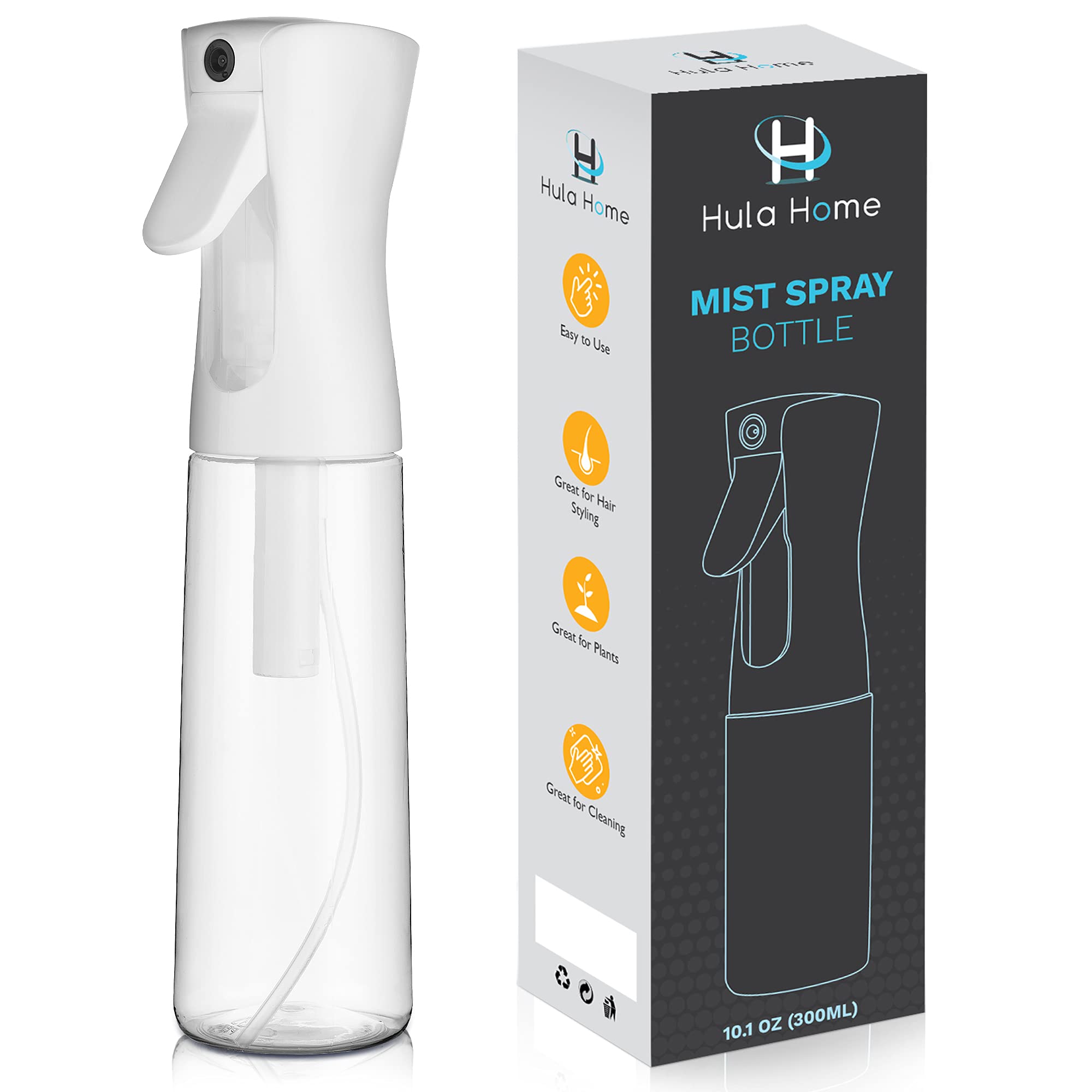 Hula Home Continuous Spray Bottle (10.1Oz/300Ml) Empty Ultra Fine Plastic Water Mist Sprayer - For Hairstyling, Cleaning, Salons