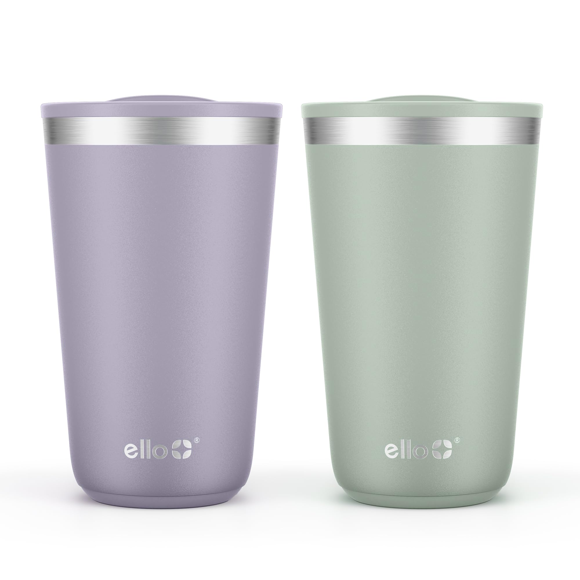 Ello 2 Pack 16oz Stainless Steel Stacking Cups with Easy Press Lids | Pint Size Reusable Tumblers for Parties, Home, Camping, Ou
