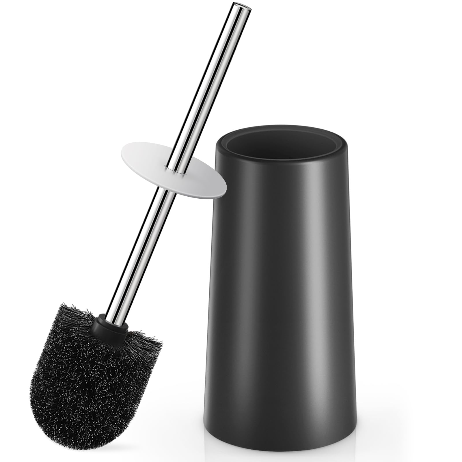 IXO Toilet Brush and Holder  Toilet Brush with 304 Stainless Steel Long Handle  Toilet Bowl Brush for Bathroom Toilet-Ergonomic  Elegant Durable(Black)