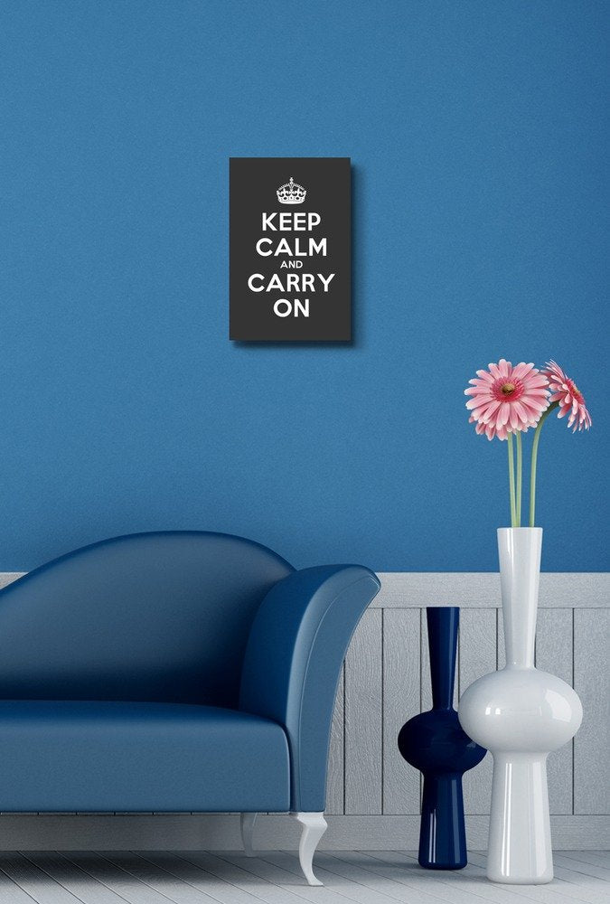 Canvas Wall Art Gallery Wrap Canvas Prints - Keep Calm And Carry On | Stretched Deep Grey Canvas Home Art Ready To Hang - 12'' X
