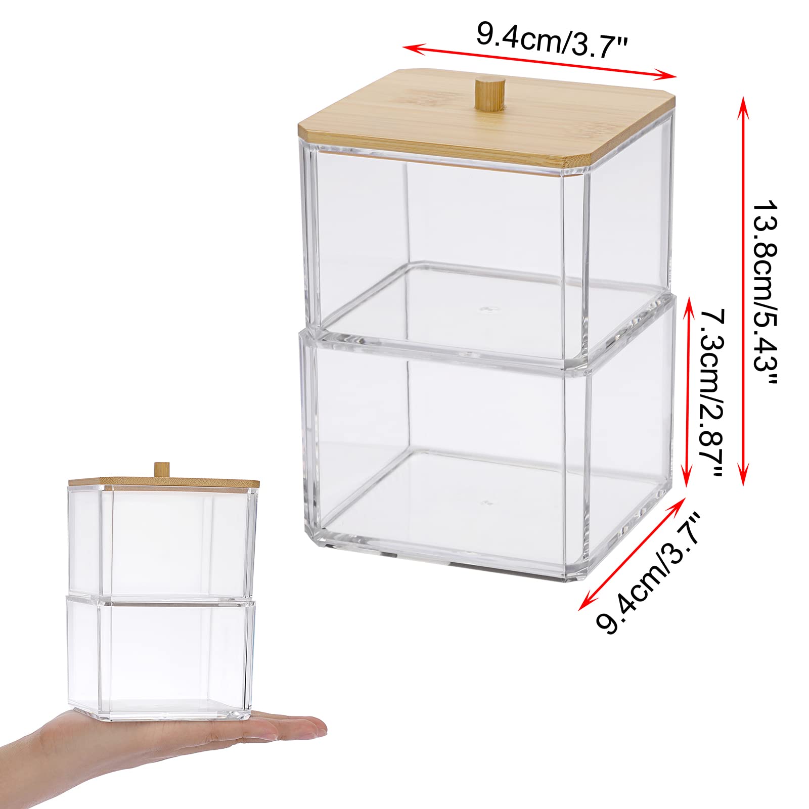 Hipiwe Clear Q-Tip Dispenser Holder Acrylic Bathroom Containers 2-Tier Square Apothecary Jar With Lid Canister Cotton Swab And B
