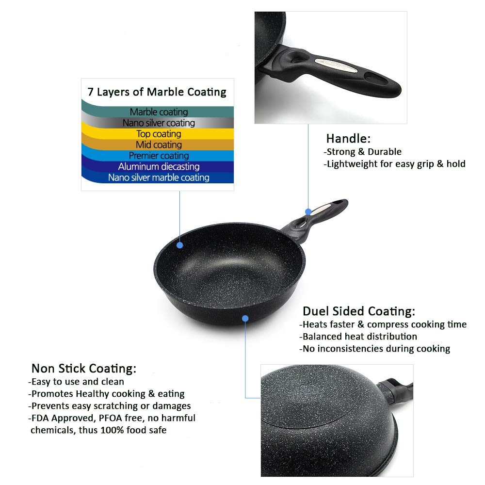 Dream Chef Marble Coated Cast Aluminum Non Stick Frying Wok (28Cm / 11 Inch)