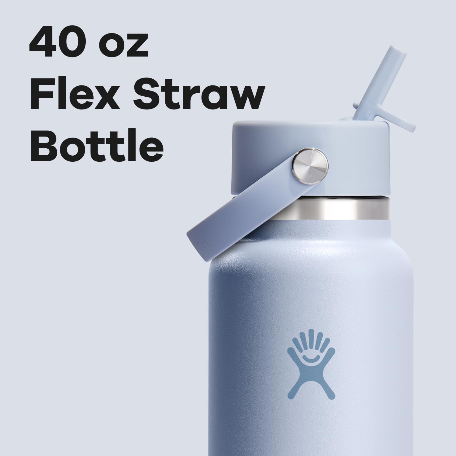 Hydro Flask Water Bottle - Insulated Stainless Steel - Wide Mouth Flex Straw Lid, Non Spill, Leakproof and Refillable in 40 Oz S