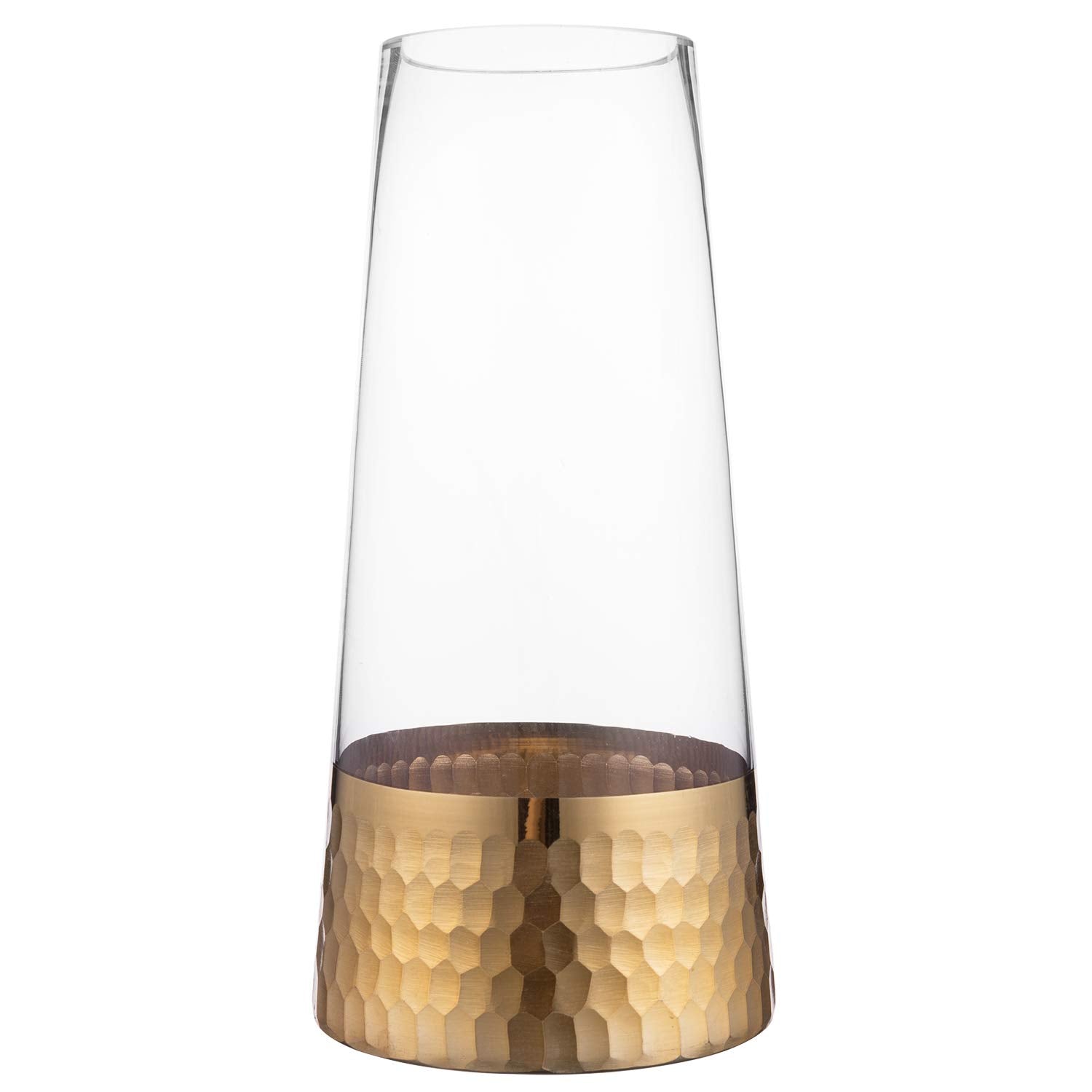 MyGift Clear Glass and Gold Flower Vase Decor, Table Vase with Gold-Tone Metal Hammered Base Accent