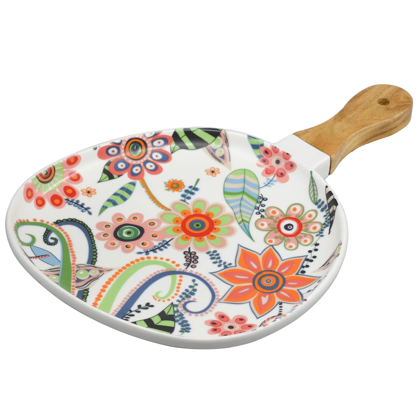 Lucck Ceramic Serving Plates With Handle 8.2 Inch Unique Oval Dinner Plates Flower Pattern Matte Ceramic Baking Dish For Side Di