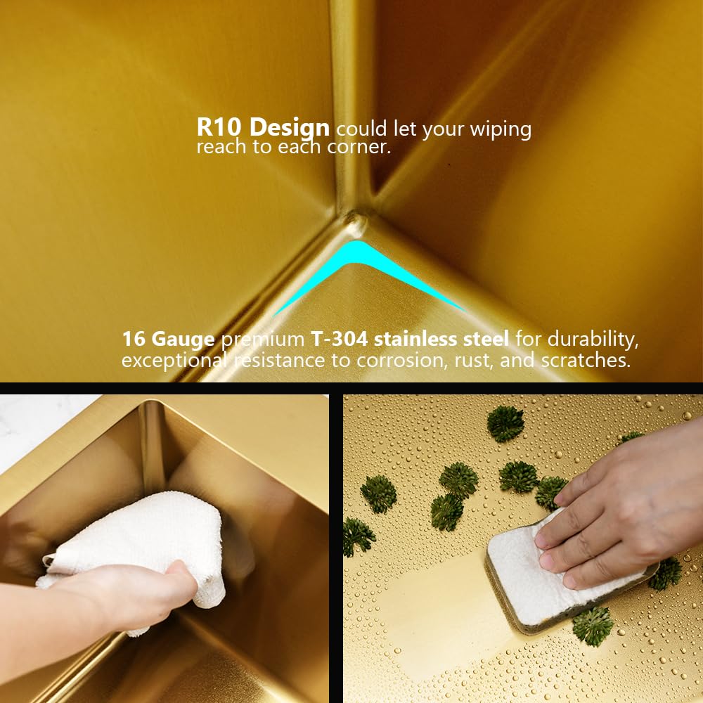 Jshozzy Gold Bar Sink Drop In, 20'' X 16'' Drop In Kitchen Sink 16 Gauge Stainless Steel Small Kitchen Sink Outdoor Rv Sink Sing