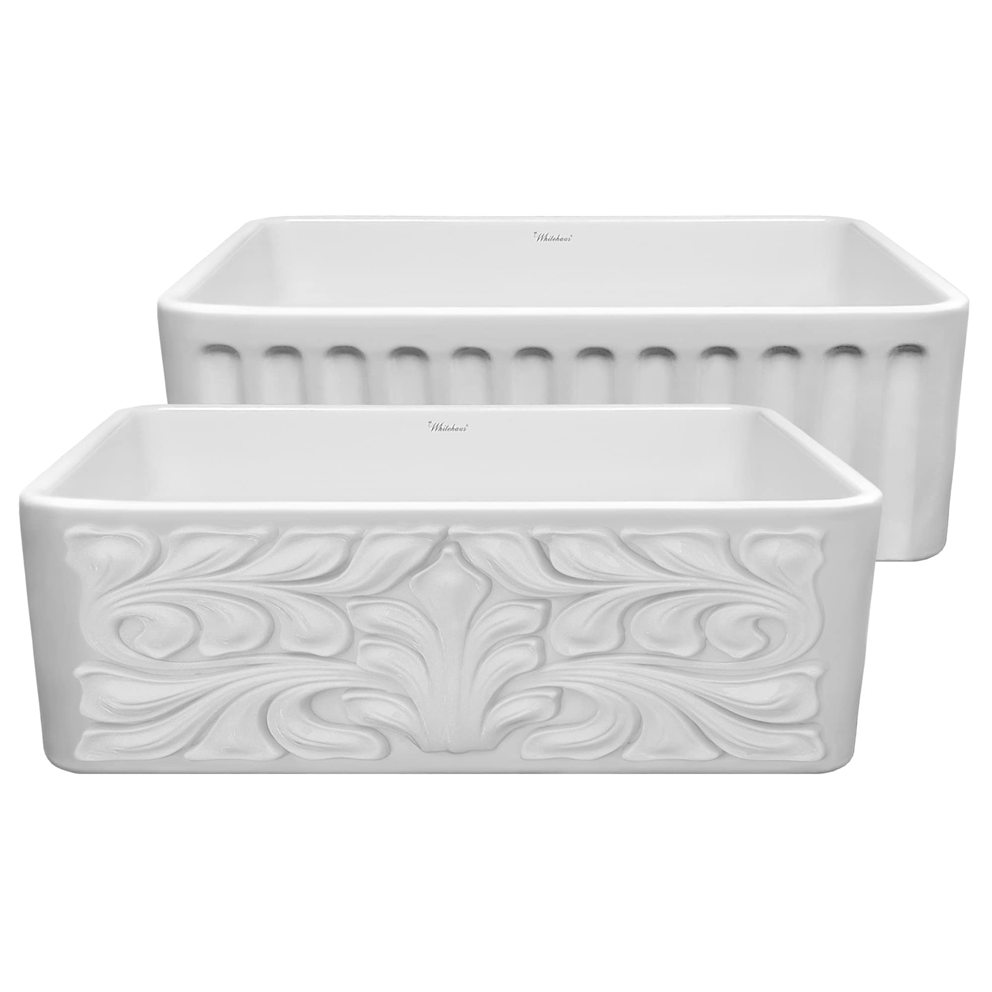 Whitehaus Whflgo3018-White Reversible Kitchen Fireclay Sink, 30 X 18 X 10, White