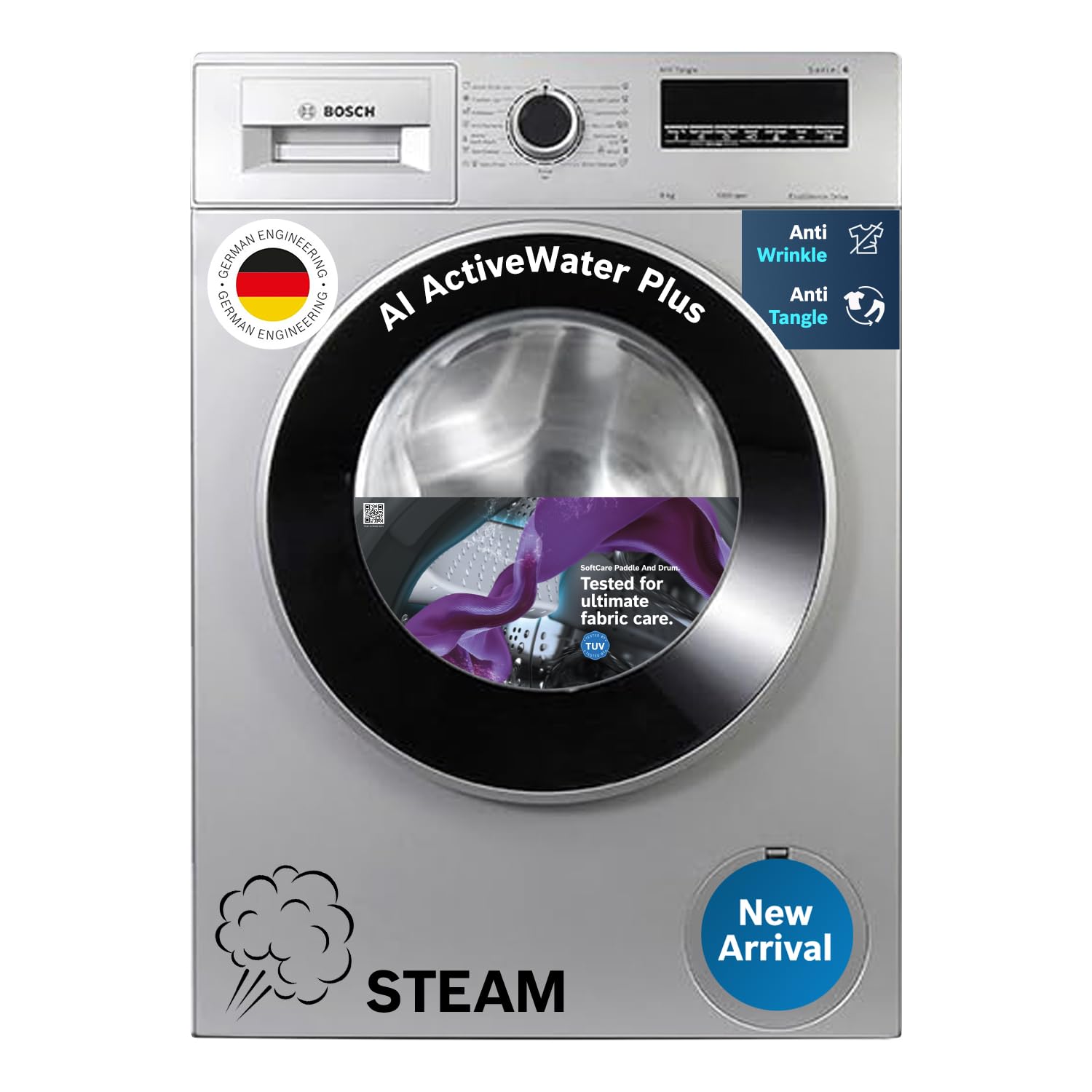 Bosch 8 Kg 5 Star FullyAutomatic Front Loading Washing Machine (Waj28262In, Silver, Ai Active Water Plus, InBuilt Heater)