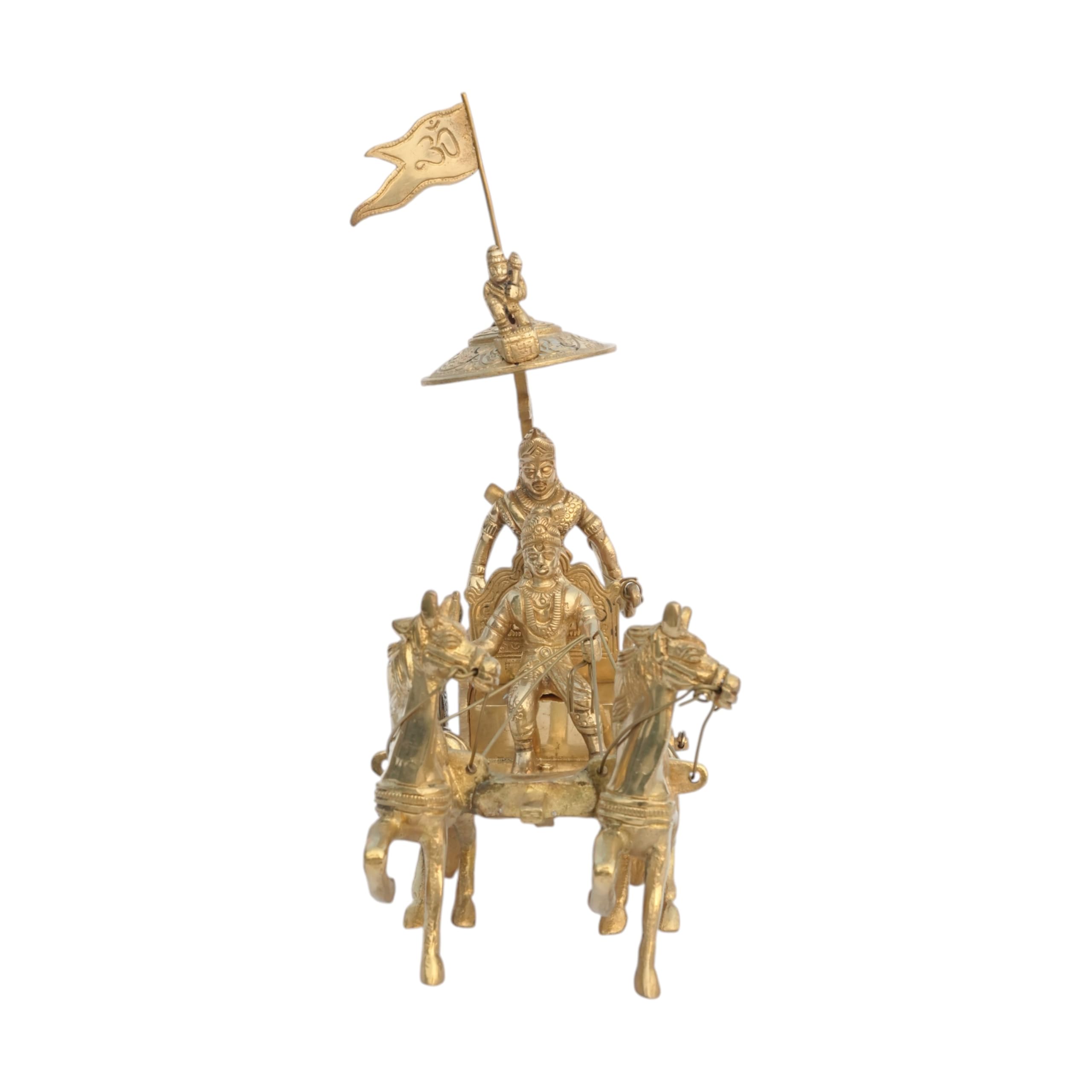 Brongs Brass Chariot With Lord Krishna, Arjuna And Lord Hanuman |Krishna Arjun Rath Idol|Vastu Idol For Home And Office |8.5 Inc