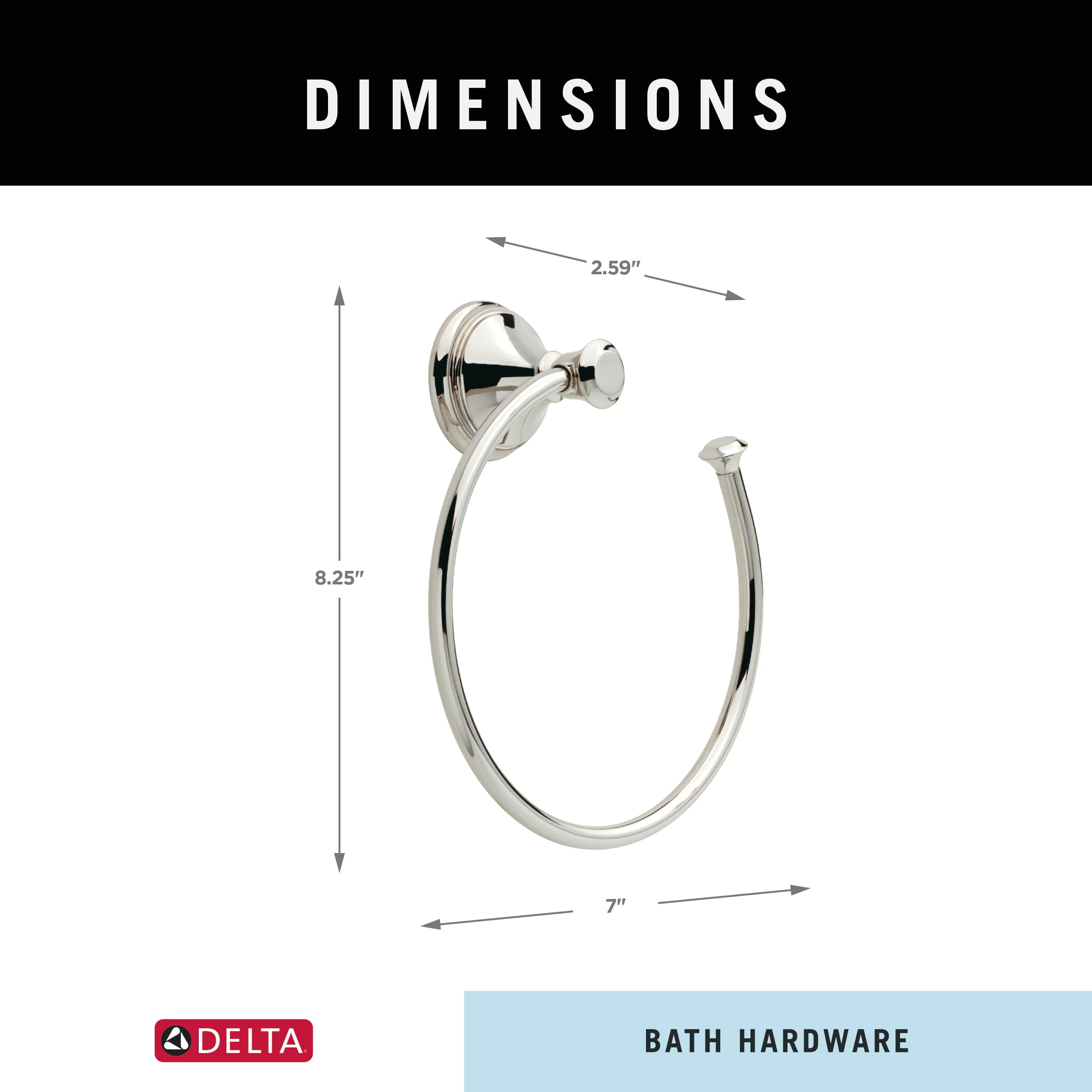 DELTA FAUCET 79746-PN Cassidy Wall Mounted Towel Ring in Polished Nickel
