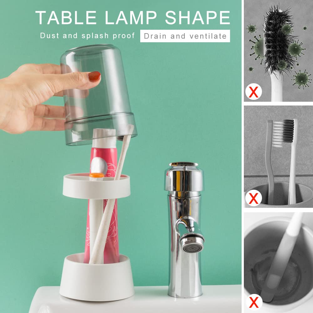 Toothbrush Holder Stand With Tooth Brush Cups/Cover, Toothpaste Holder Stand With 3Slots,Dental Storage Organizer Holder Stand,