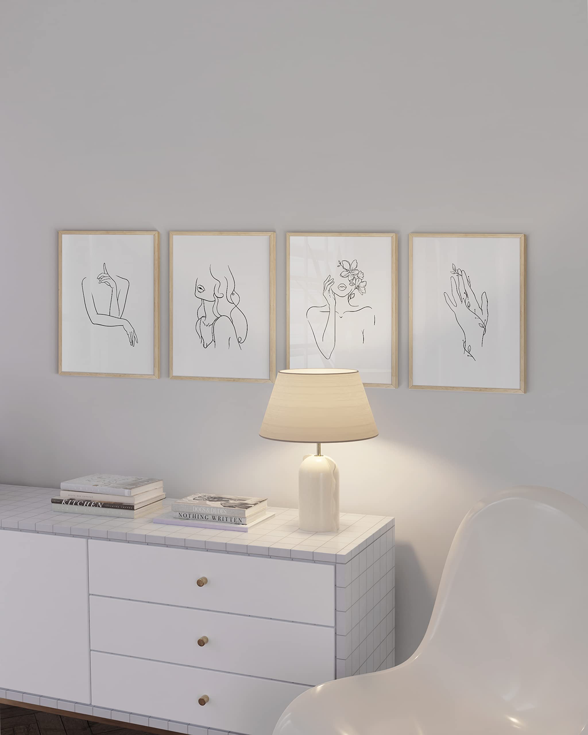 Ripgrip Minimalist Line Art Prints Set Of 4| Aesthetic Posters, Apartment Decor, Minimalist Art Print, Fine Line Art, Black And