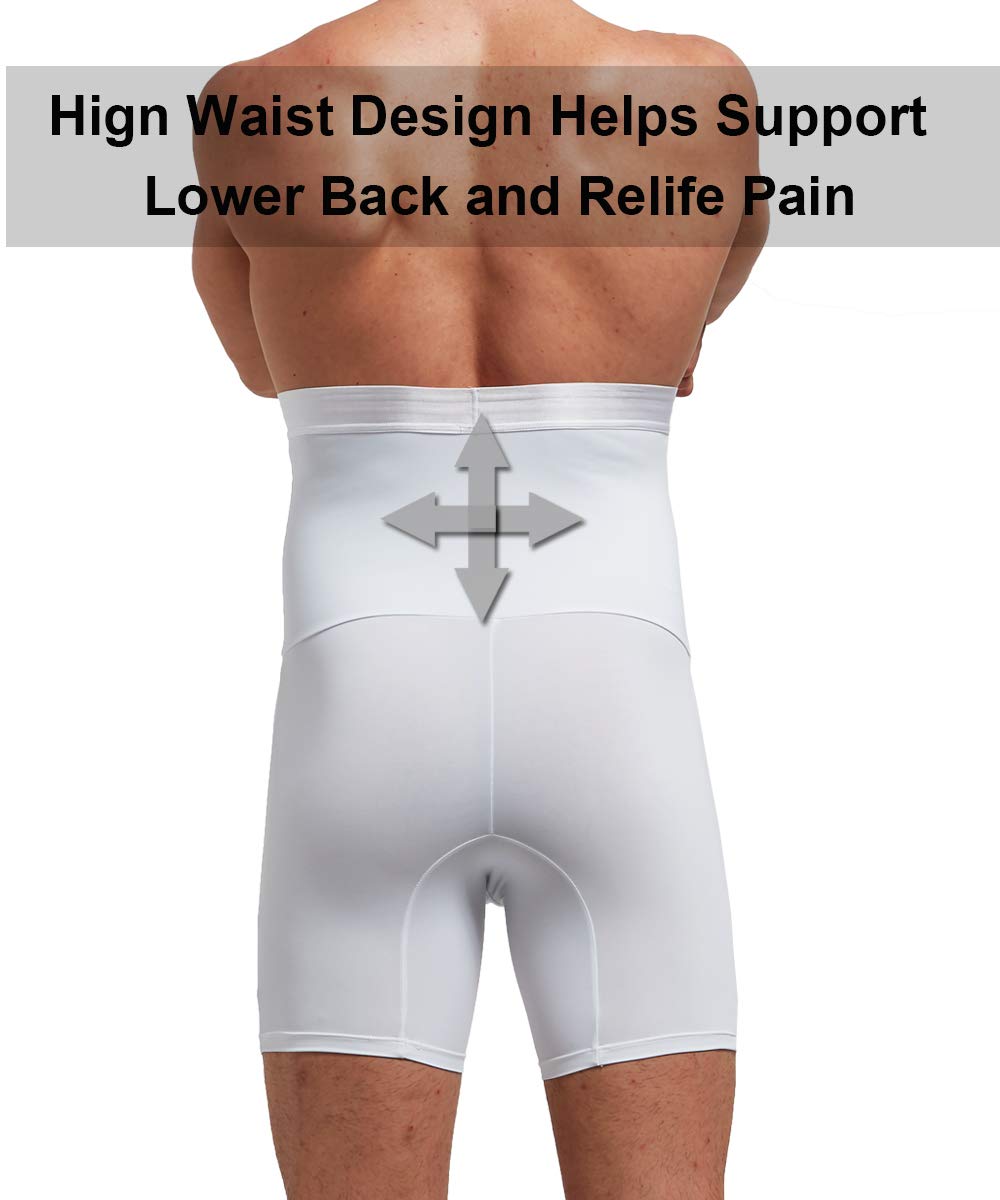 Quafort Men Tummy Control Shorts High Waist Slimming Shapewear Body Shaper Leg Underwear Briefs White