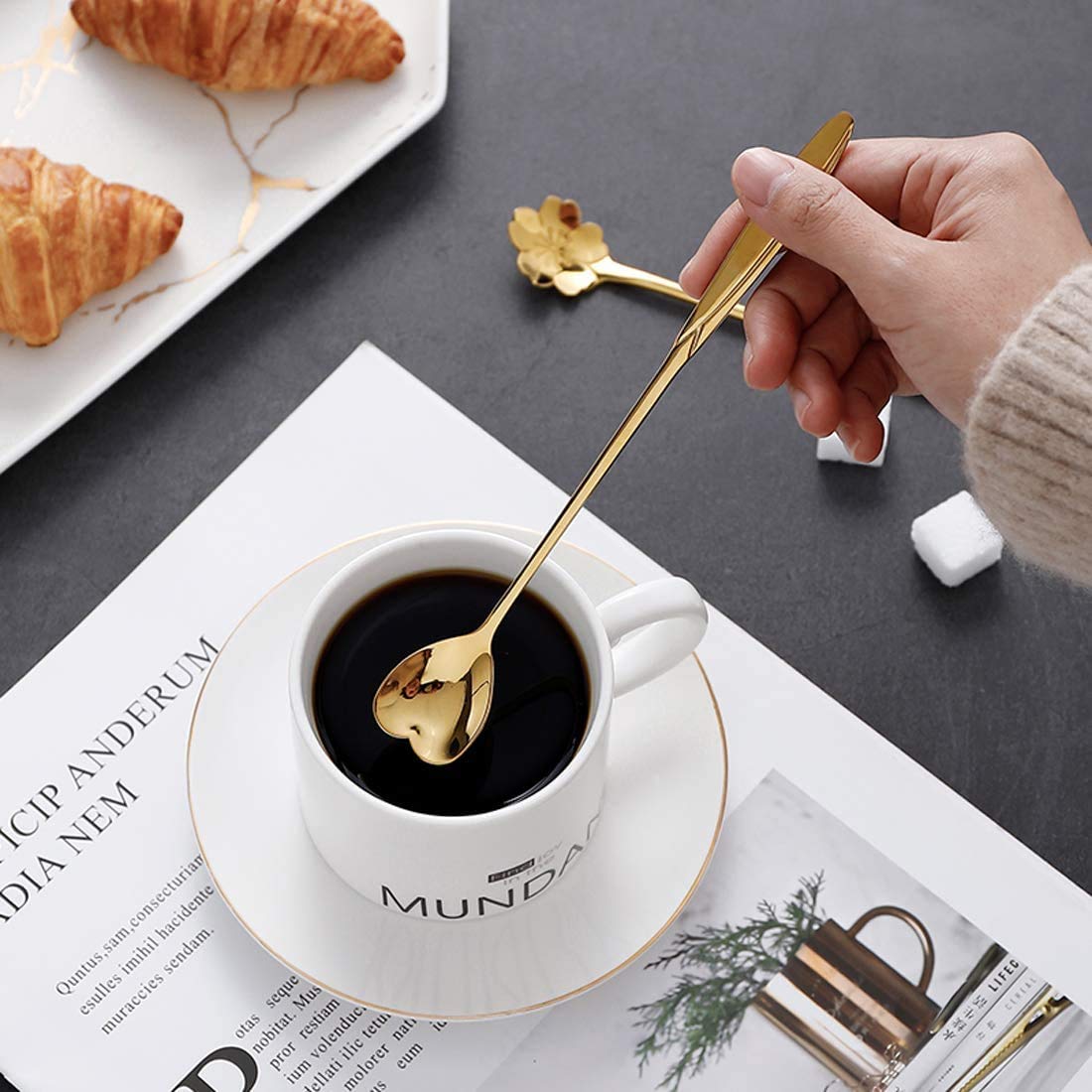 Falytemow 304 Stainless Steel Spoons For Coffee Tea Dessert Drink Mixing Milkshake Spoon Tableware Pack Of 8 (8Pcs Gold Heart Sh