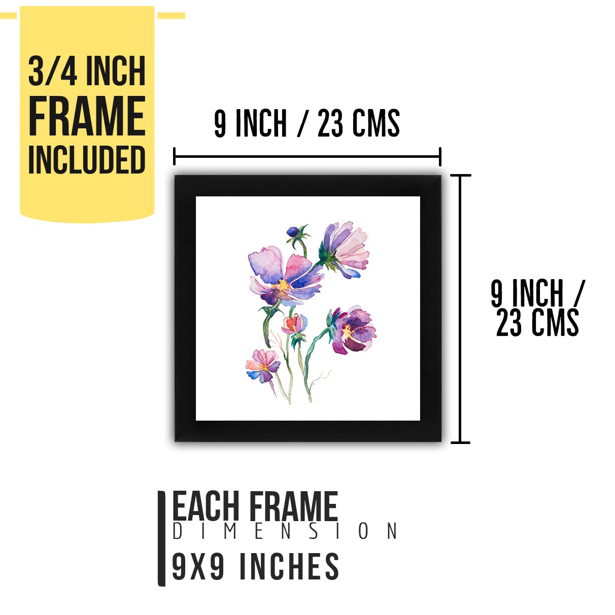 Interio Crafts Botanical Decor Flower Prints For Wall Decoration (Size: 8 X 8 Inches,Pack of 4)