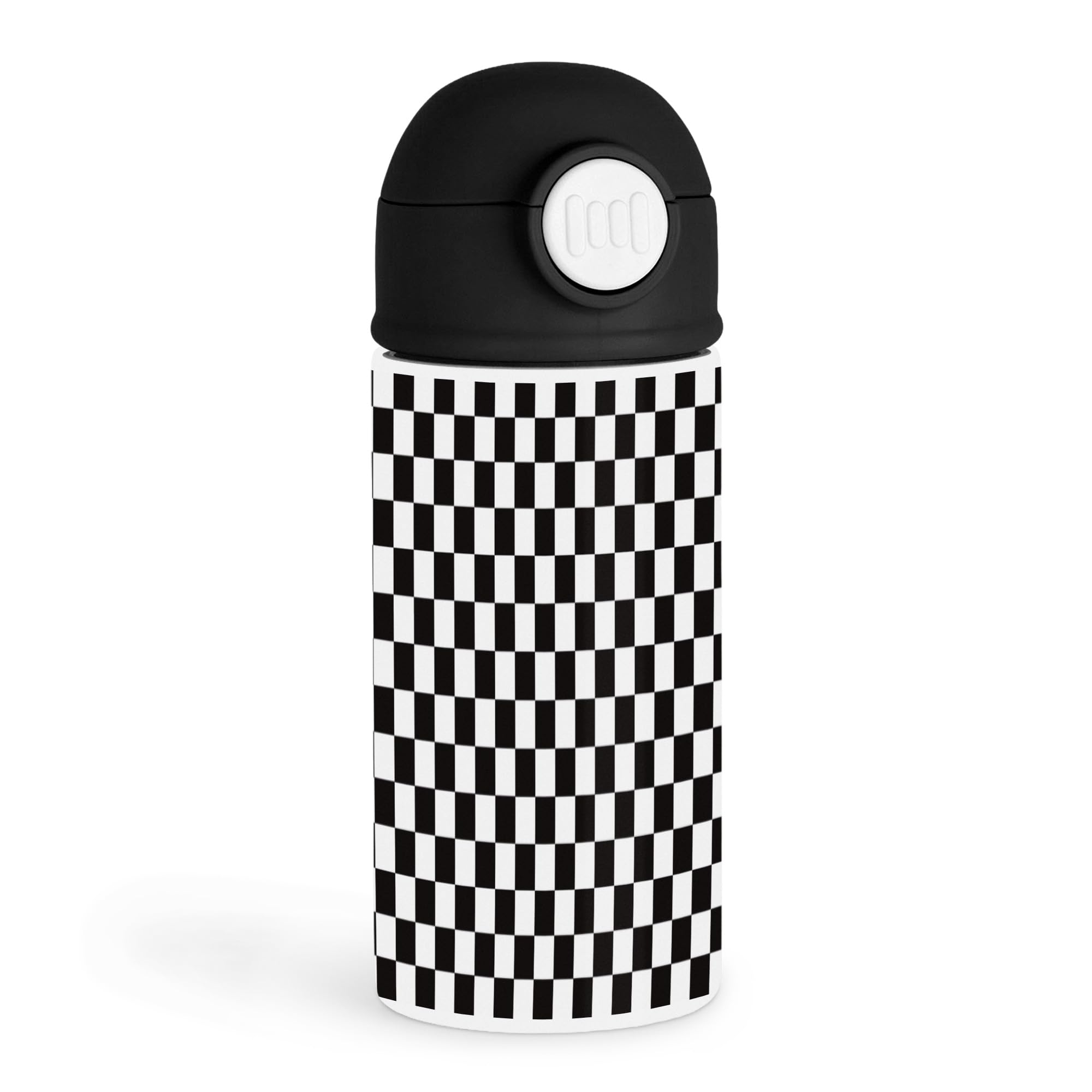Empowering Sports Enthusiast 12oz Kids Black Bottle  Black and white checkered flag pattern  Track Day, Daily Hydration