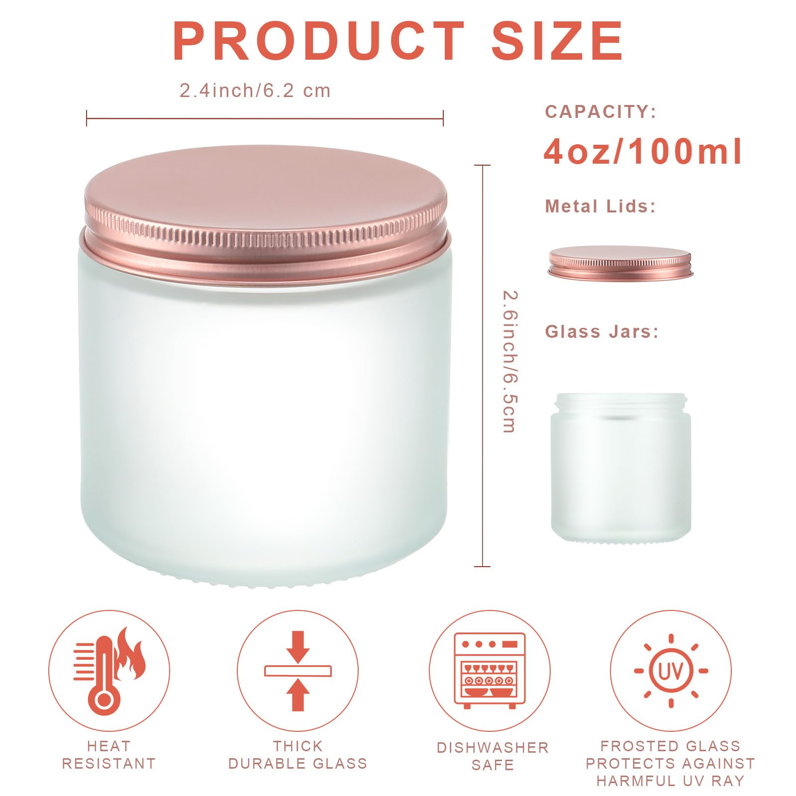 Tioncy 12 Pcs 4Oz Empty Cosmetic Container Glass Candles Jars With Rose Gold Lids 100Ml Round Small Candle Making Jars Mason Can