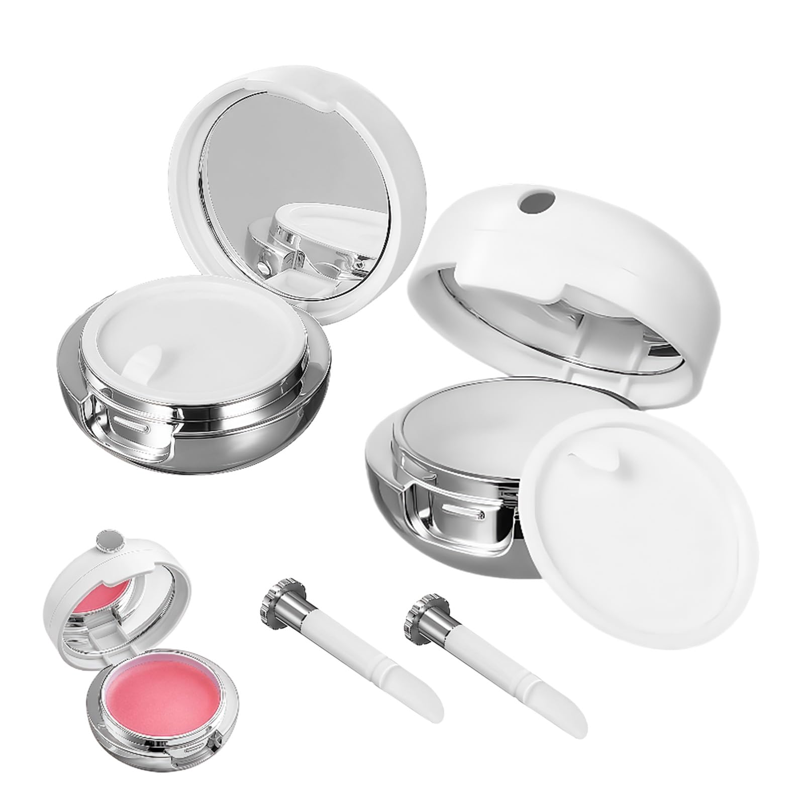 SYBL 2Pcs 15ML Empty White Plastic Lips Balm Jars with Lip Brush and Mirror Portable Travel Lipstick Pot DIY Lip Mask Applicator