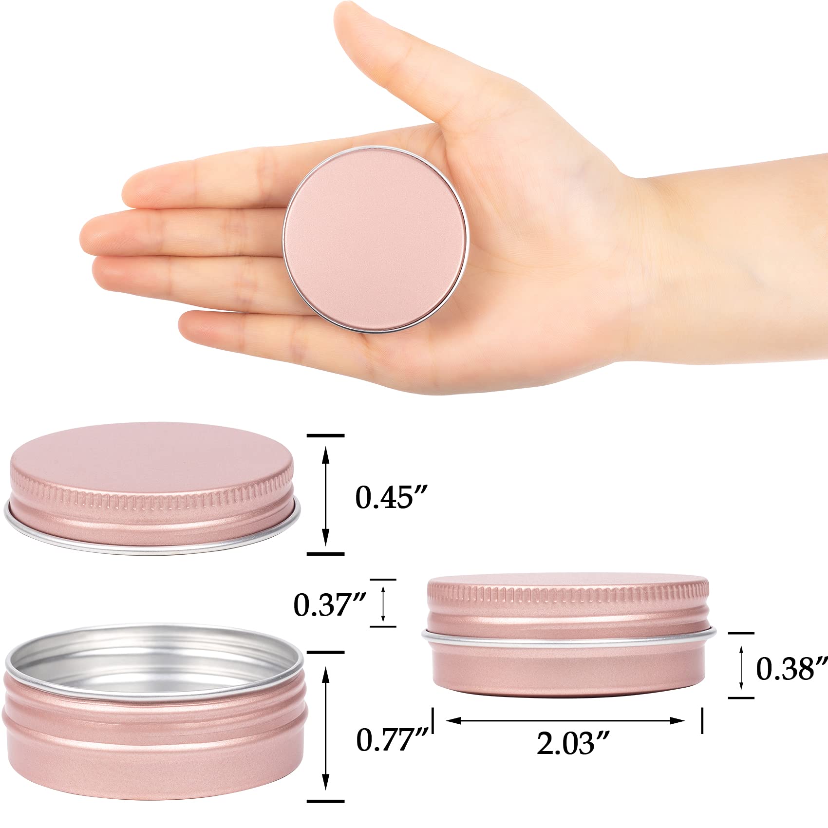 1 Oz / 30Ml Screw Top Aluminum Tin Jar With Screw Lid And Blank Labels (Rose Gold - Pack Of 32)