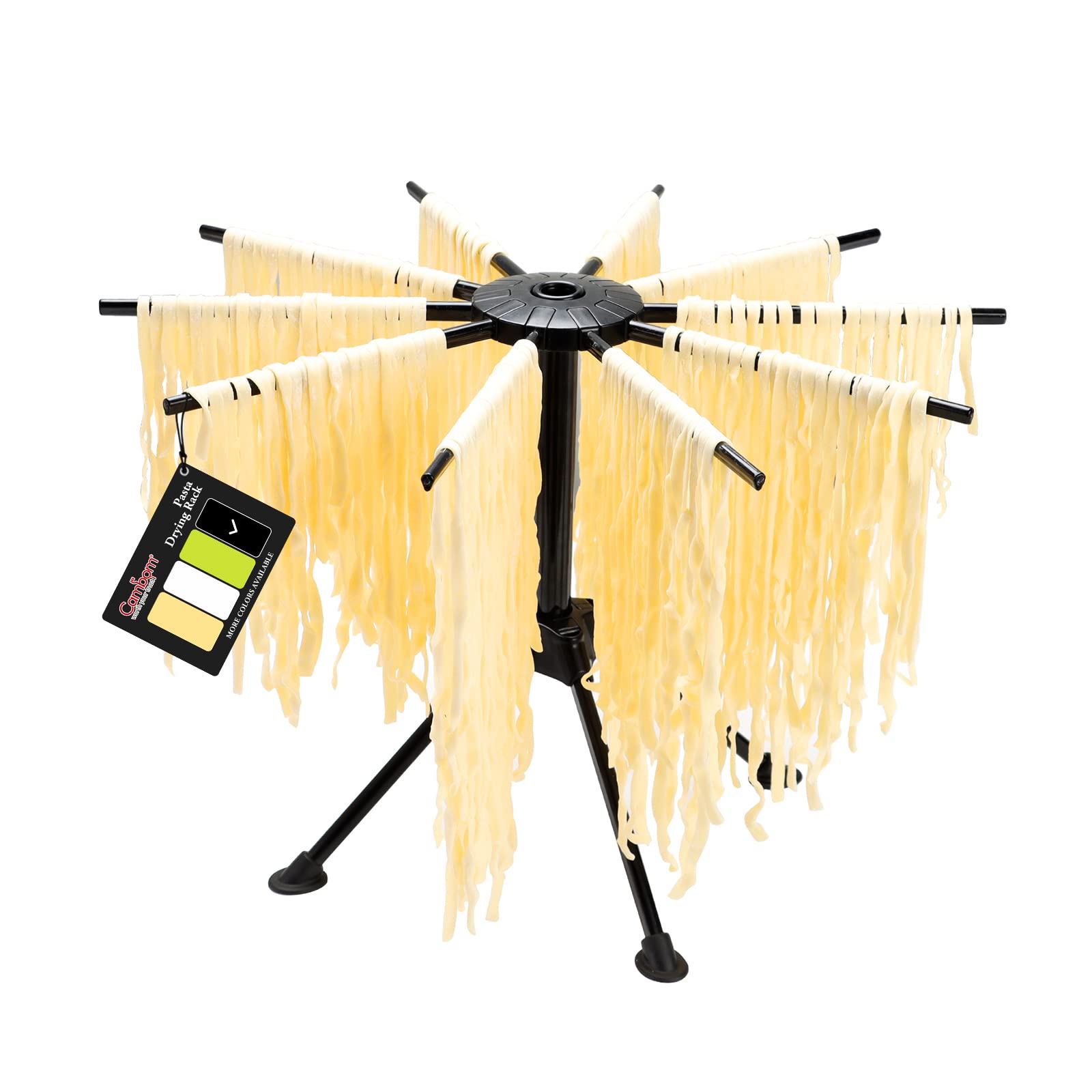 Cambom Foldable Pasta Drying Rack- Plastic Spaghetti Household Noodle Dryer With 10 Bar Handles (Black)