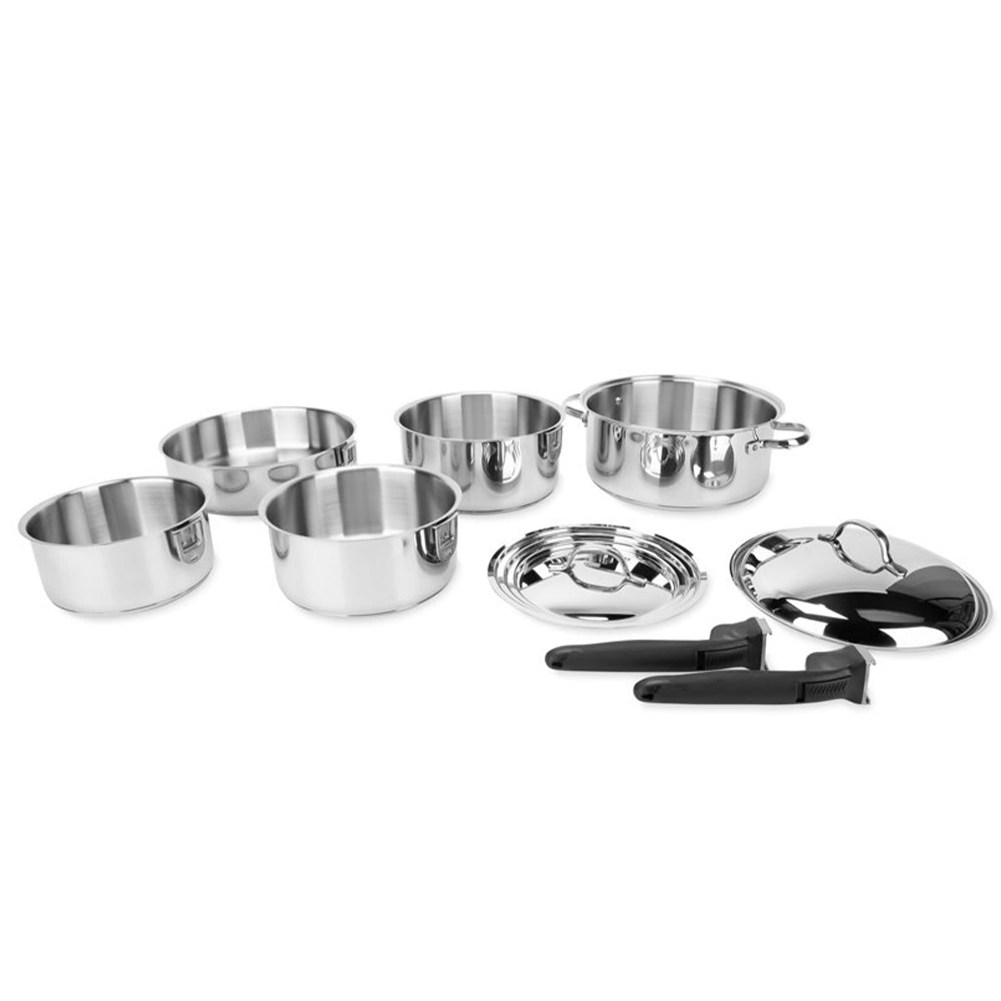 Camco Nesting Cookware Set | Made from Stainless Steel | Dishwasher Safe | Saves Valuable Space | 10-Piece Set (43921)